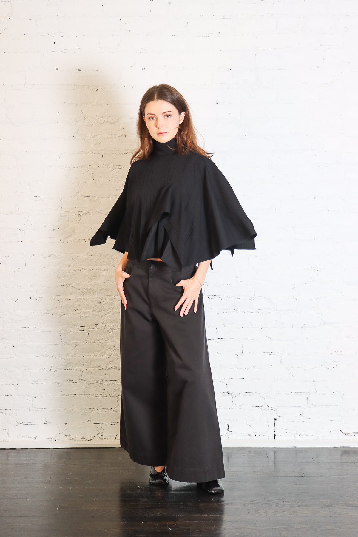 Creased Acetate Drape Cape Tie Top in Black by Tibi-Tibi-Idlewild-Cincinnati