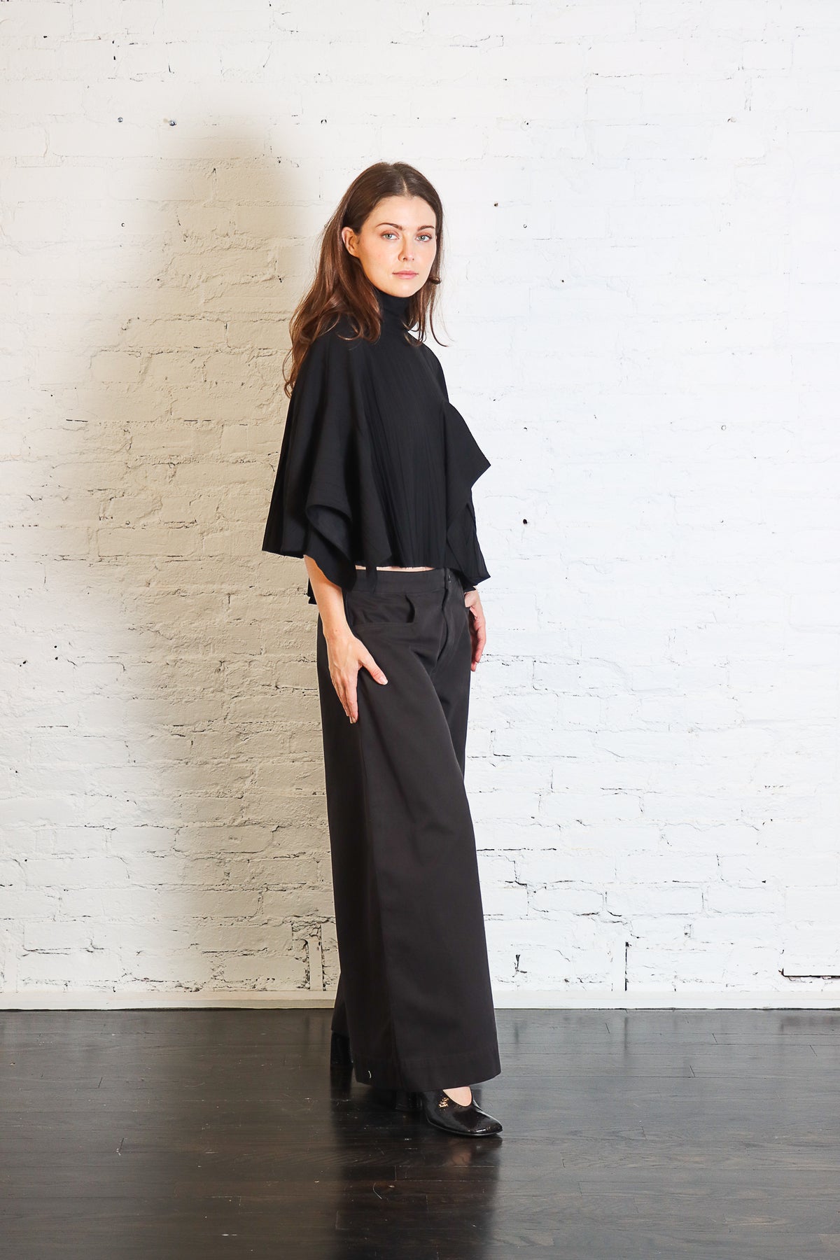 Creased Acetate Drape Cape Tie Top in Black by Tibi-Tibi-Idlewild-Cincinnati