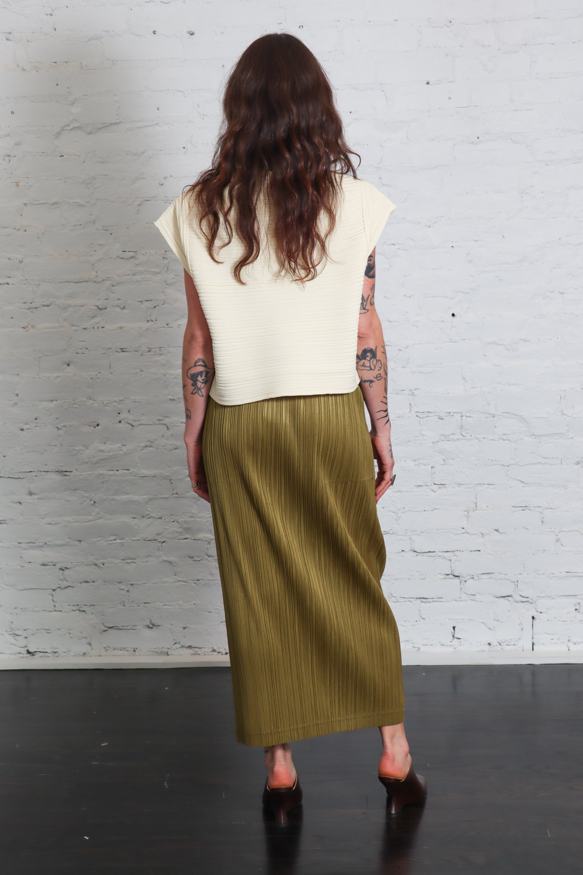 Crepe Knit Shirt in Cream Yellow by Pleats Please Issey Miyake-Tops-Pleats Please Issey Miyake-Idlewild