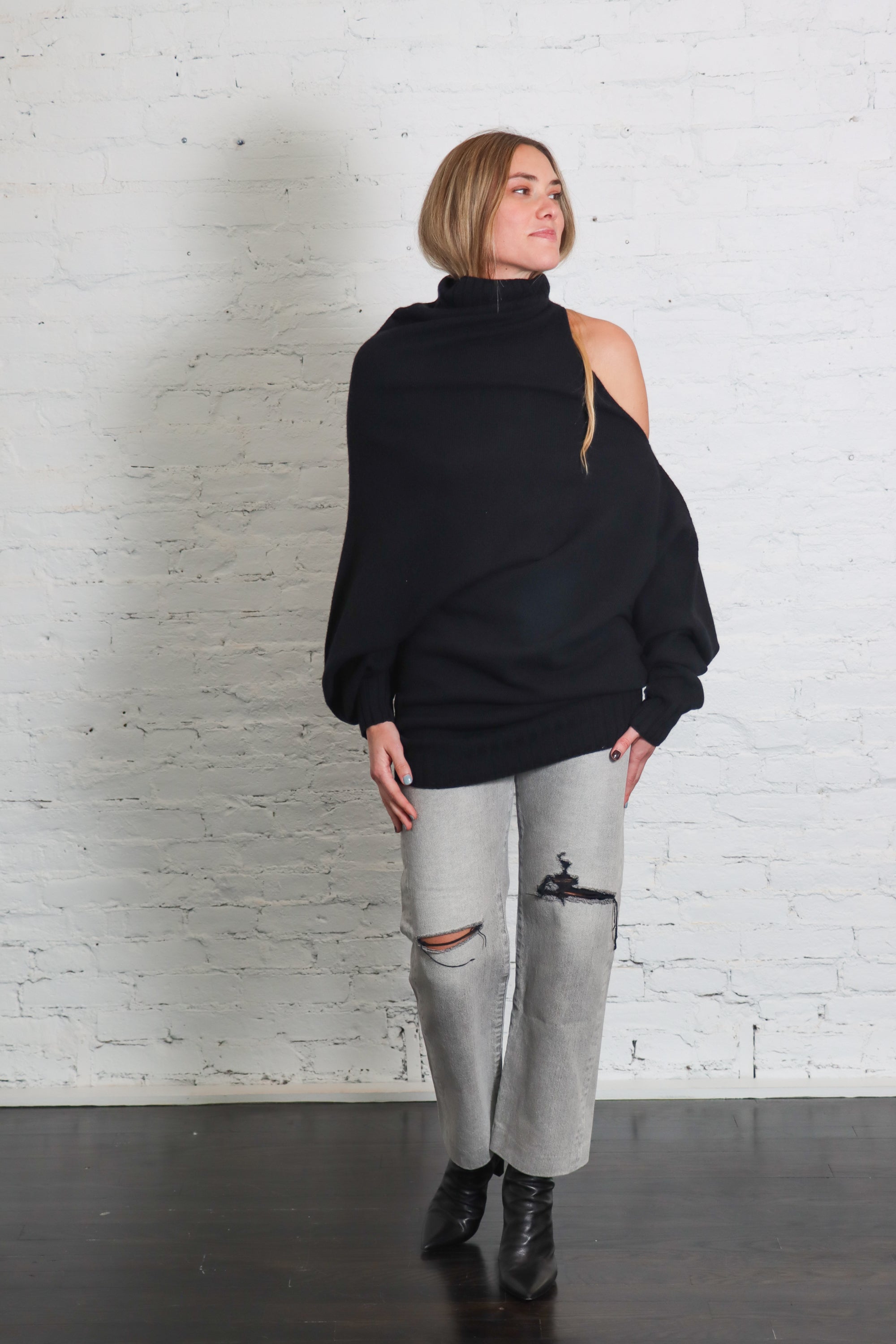 Crooked Wool Knit Top in Black by Issey Miyake-Issey Miyake-Idlewild