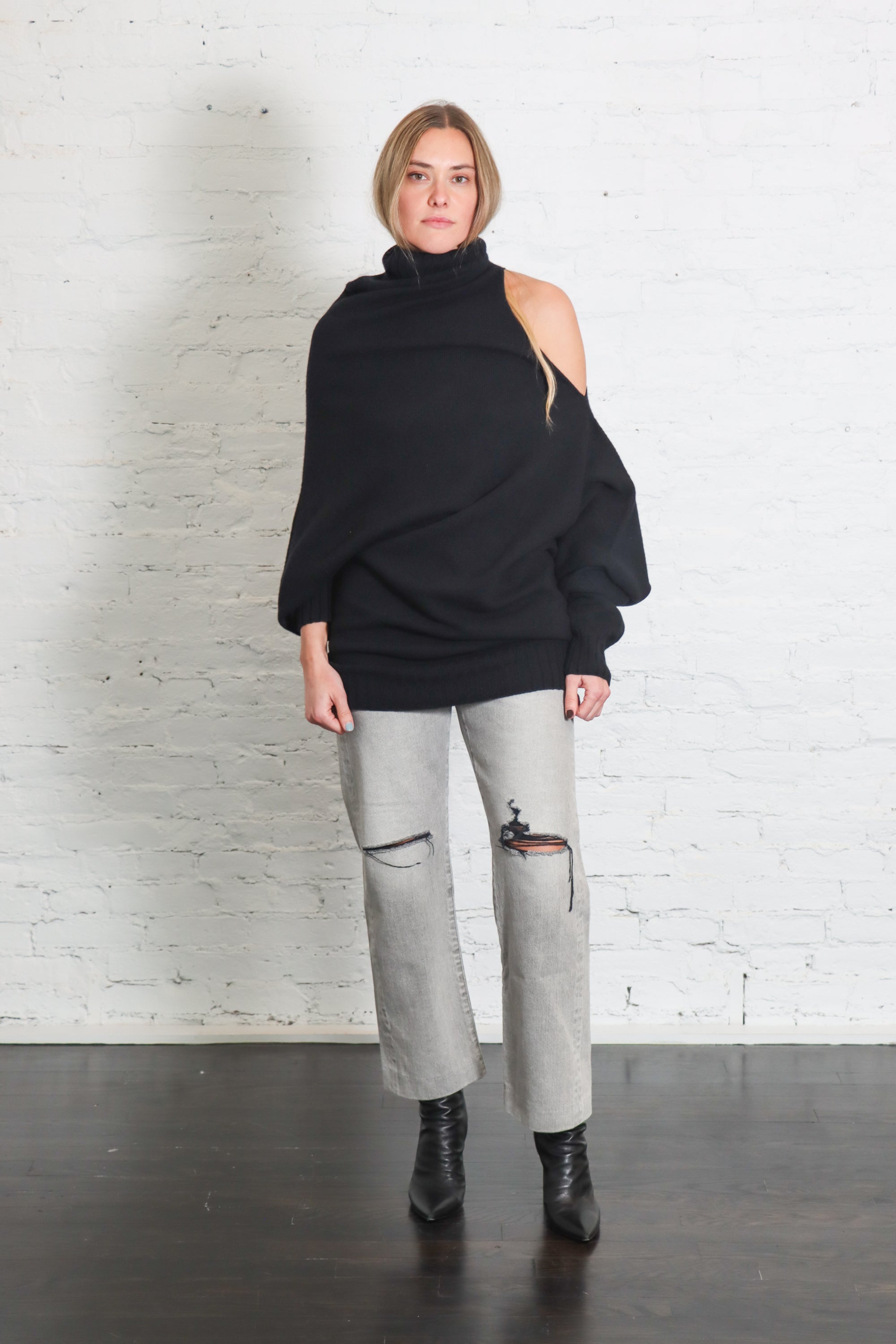 Crooked Wool Knit Top in Black by Issey Miyake-Issey Miyake-Idlewild