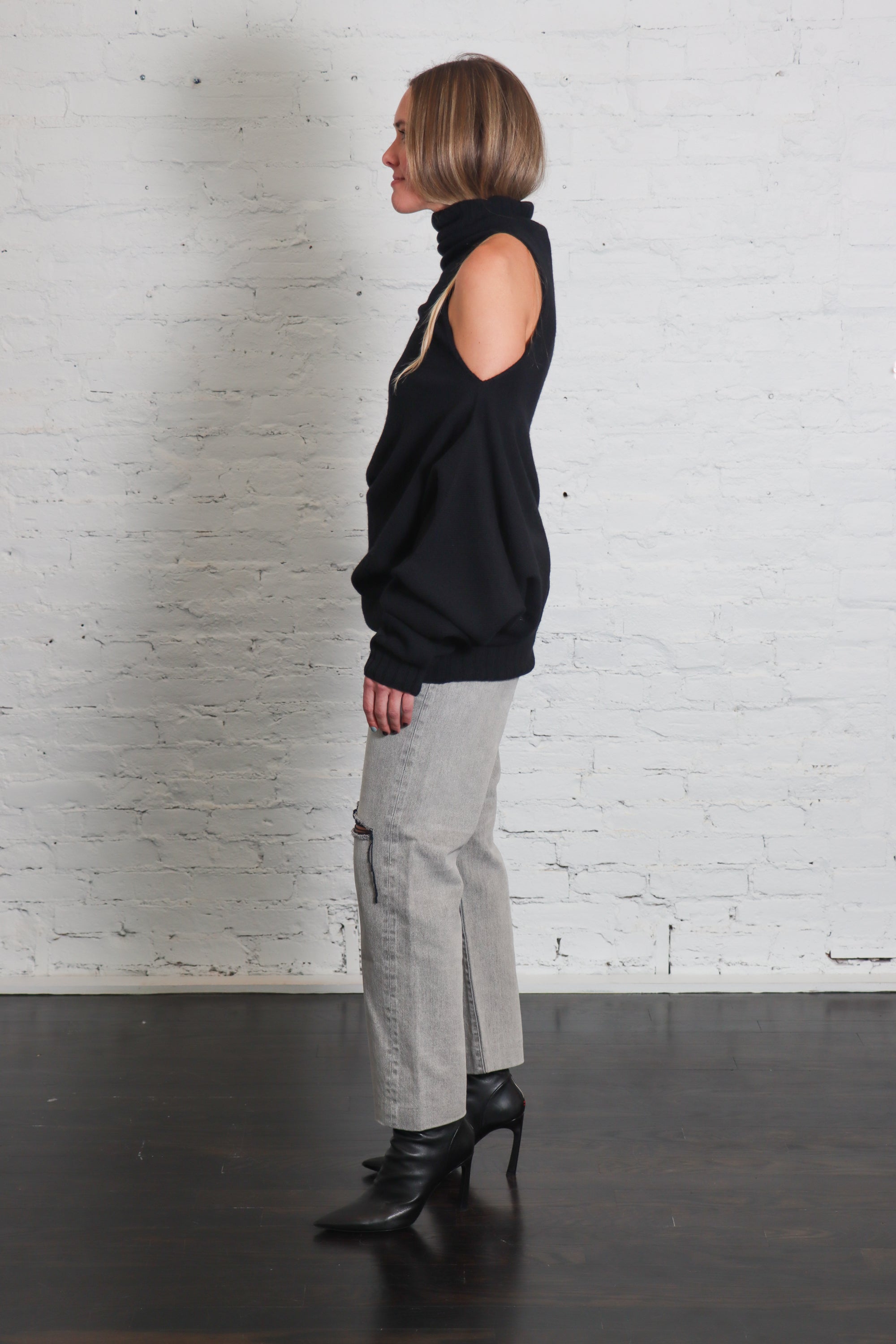 Crooked Wool Knit Top in Black by Issey Miyake-Issey Miyake-Idlewild