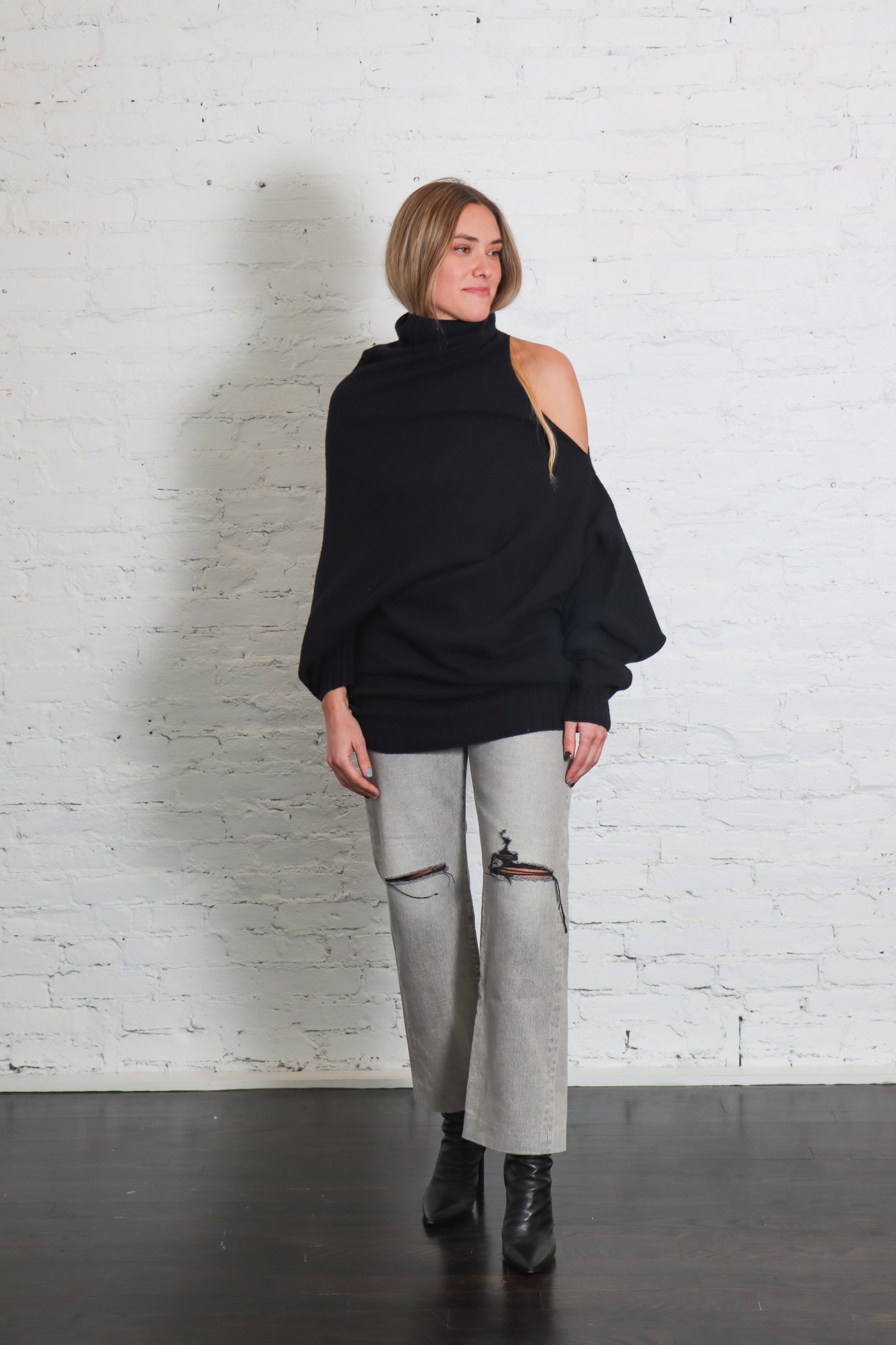 Crooked Wool Knit Top in Black by Issey Miyake-Issey Miyake-Idlewild