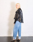 Cropped Asymmetrical Jacket in Crushed Patent Black by Planet-Planet-Idlewild-Cincinnati