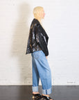 Cropped Asymmetrical Jacket in Crushed Patent Black by Planet-Planet-Idlewild-Cincinnati
