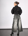 Cropped Denim Pants in Black Shadow Paint by Melitta Baumeister