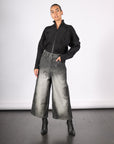 Cropped Denim Pants in Black Shadow Paint by Melitta Baumeister