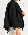Cropped Nylon Asymmetrical Jacket in Black by Planet-Planet-Idlewild