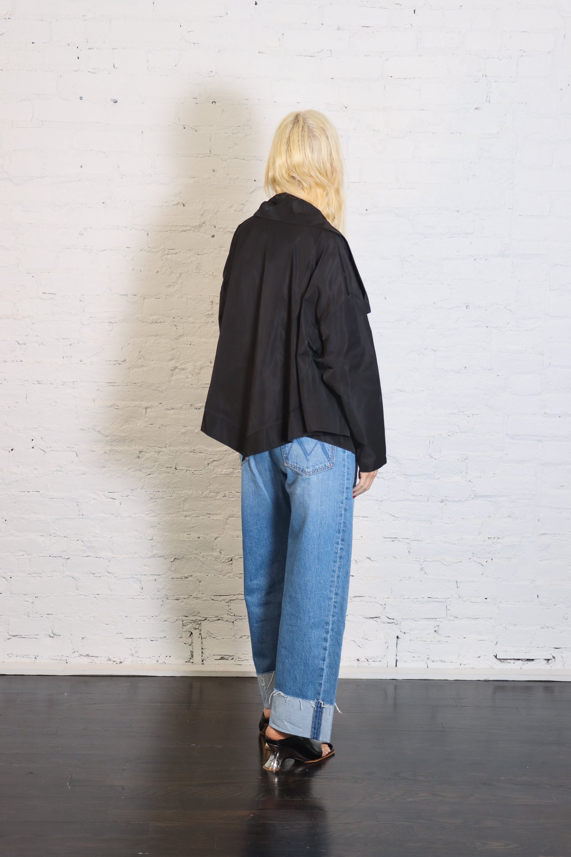 Cropped Nylon Asymmetrical Jacket in Black by Planet-Planet-Idlewild-Cincinnati