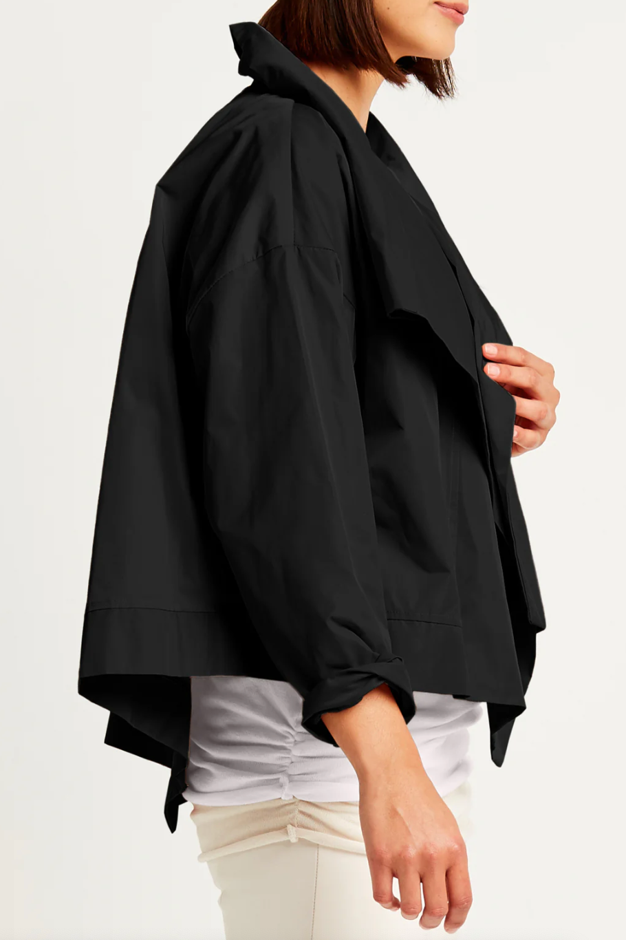 Cropped Nylon Asymmetrical Jacket in Black by Planet-Planet-Idlewild-Cincinnati