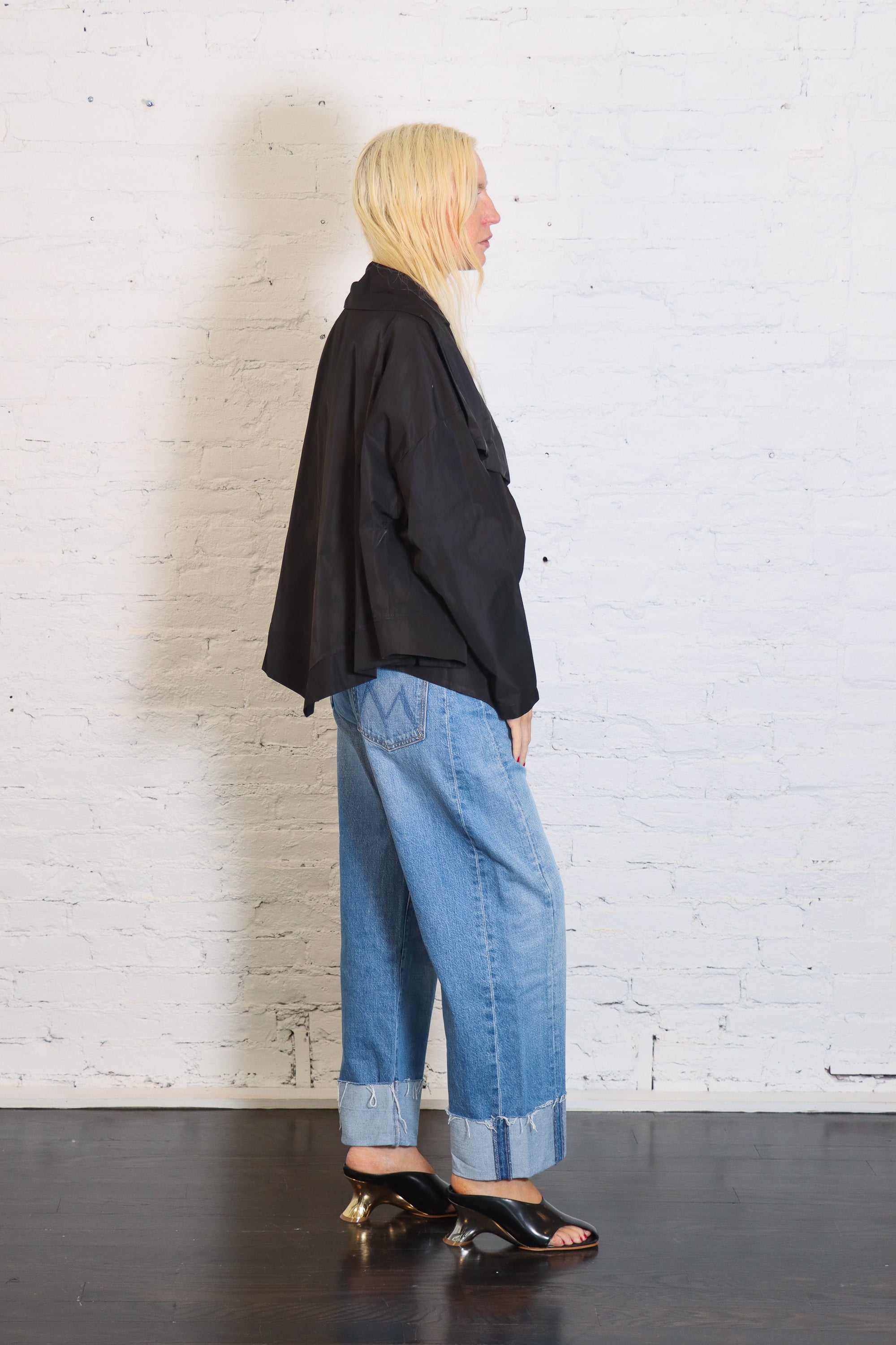 Cropped Nylon Asymmetrical Jacket in Black by Planet-Planet-Idlewild-Cincinnati