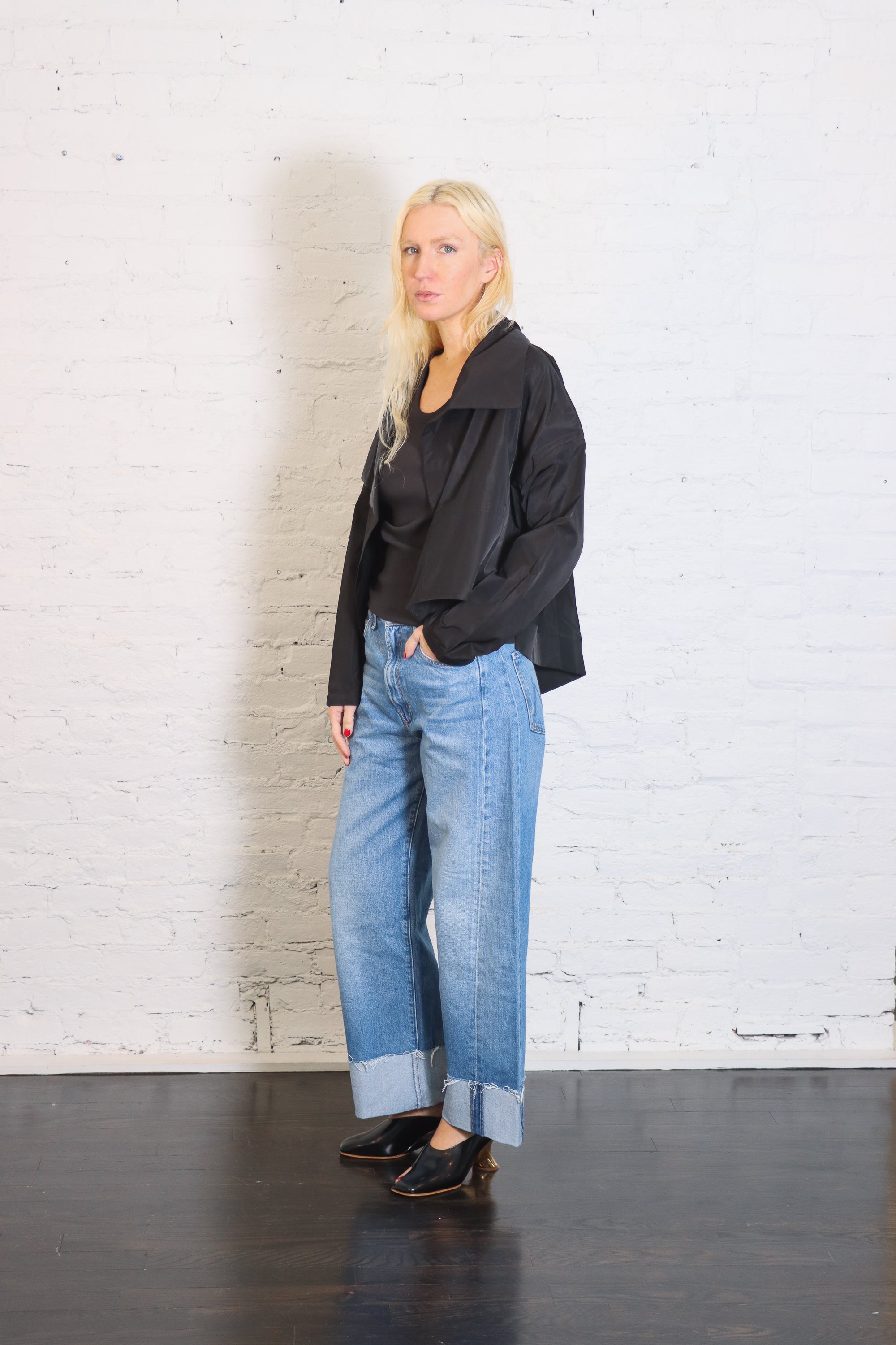 Cropped Nylon Asymmetrical Jacket in Black by Planet-Planet-Idlewild-Cincinnati