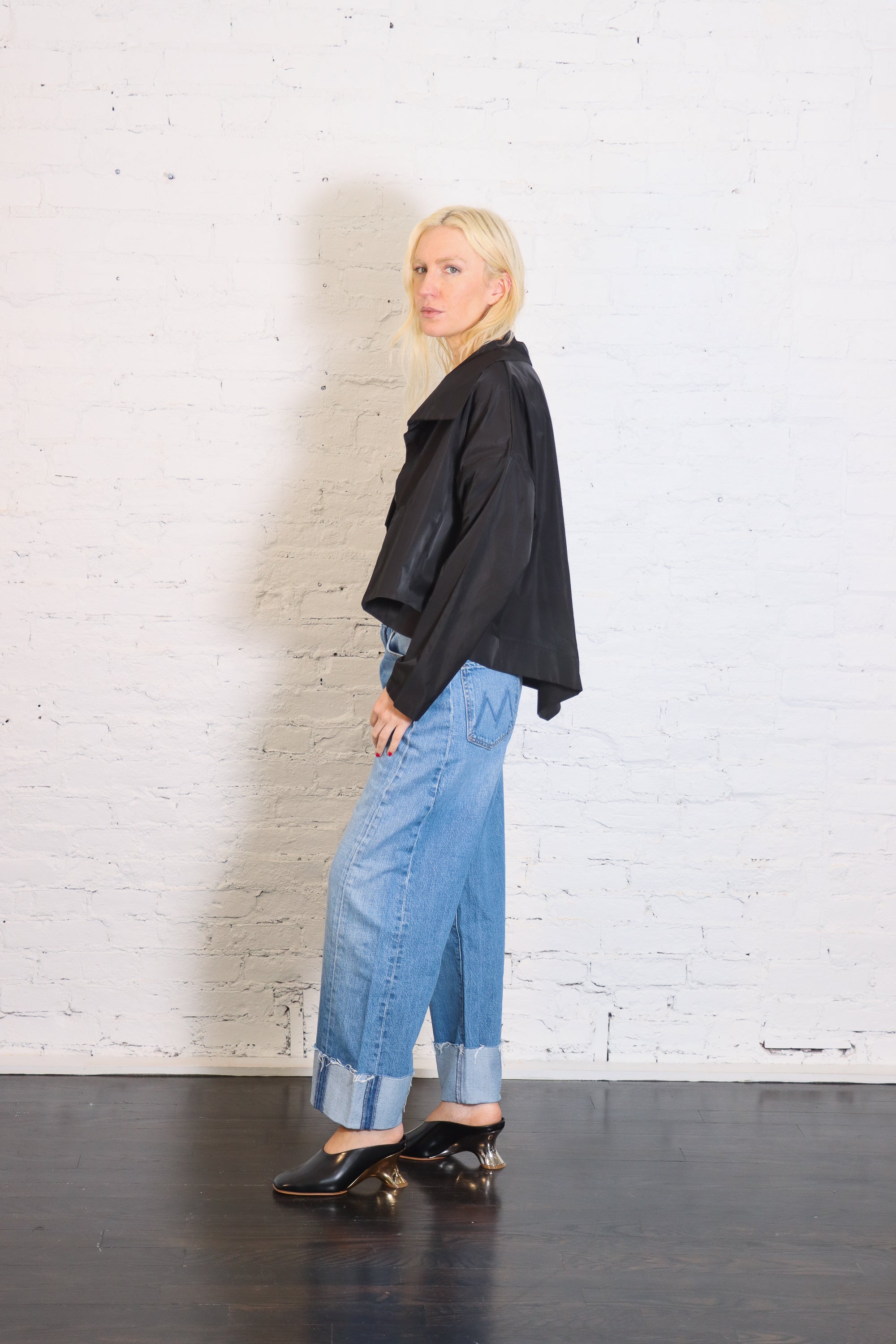Cropped Nylon Asymmetrical Jacket in Black by Planet-Planet-Idlewild-Cincinnati