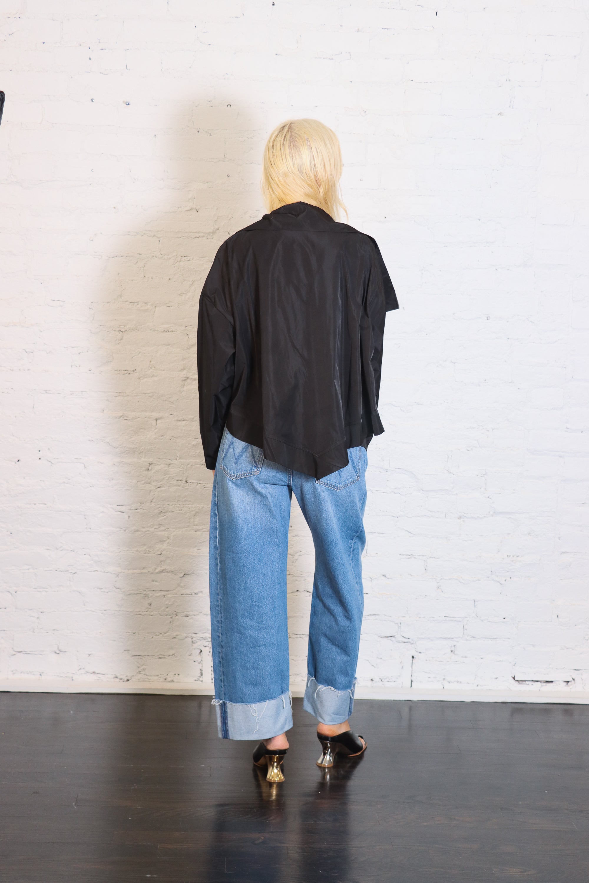 Cropped Nylon Asymmetrical Jacket in Black by Planet-Planet-Idlewild-Cincinnati