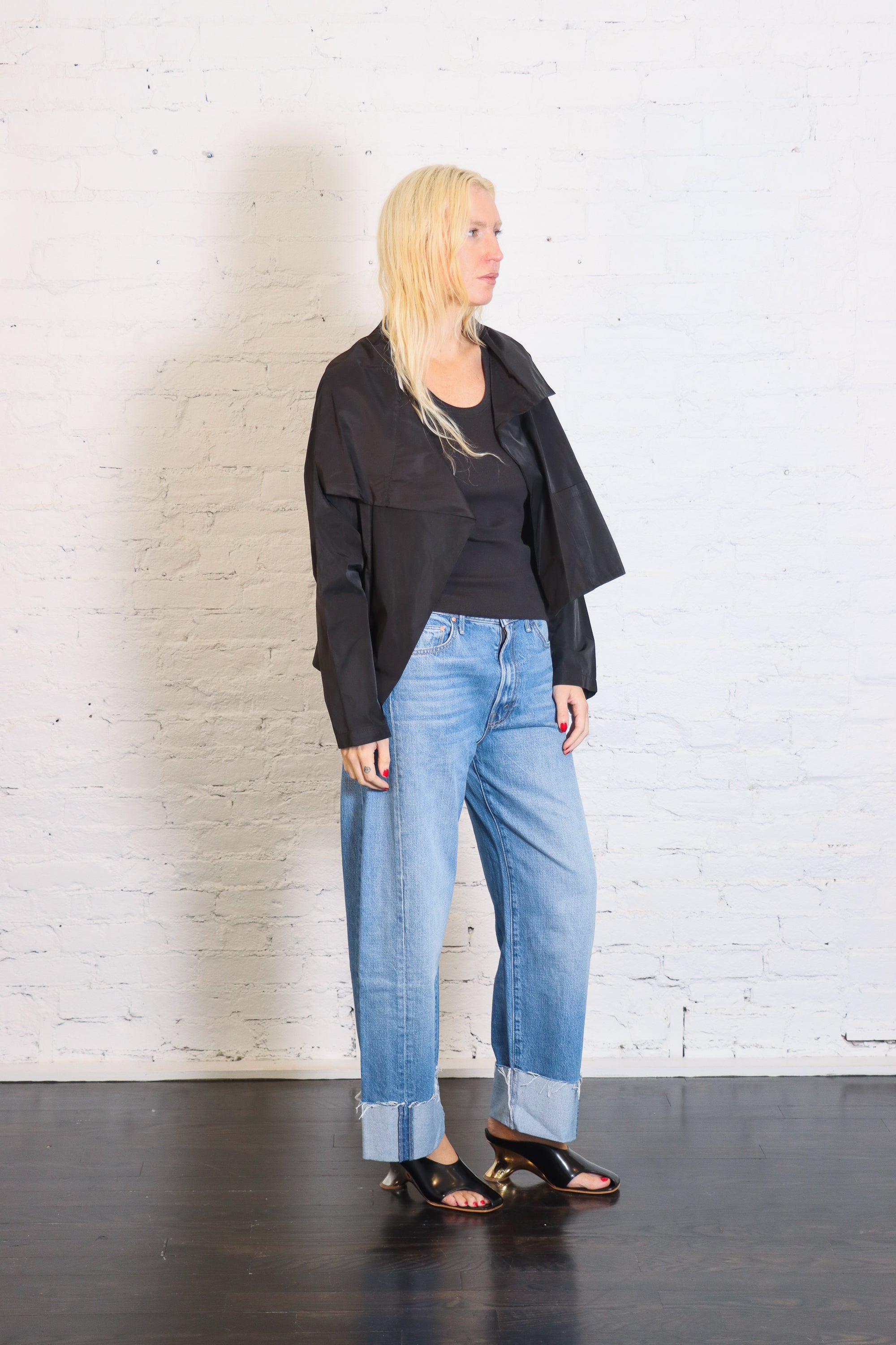 Cropped Nylon Asymmetrical Jacket in Black by Planet-Planet-Idlewild-Cincinnati
