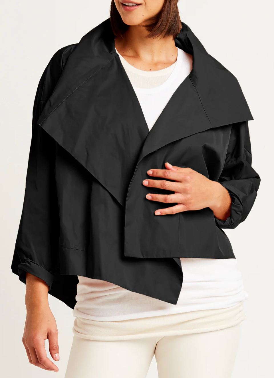 Cropped Nylon Asymmetrical Jacket in Black by Planet-Planet-Idlewild-Cincinnati