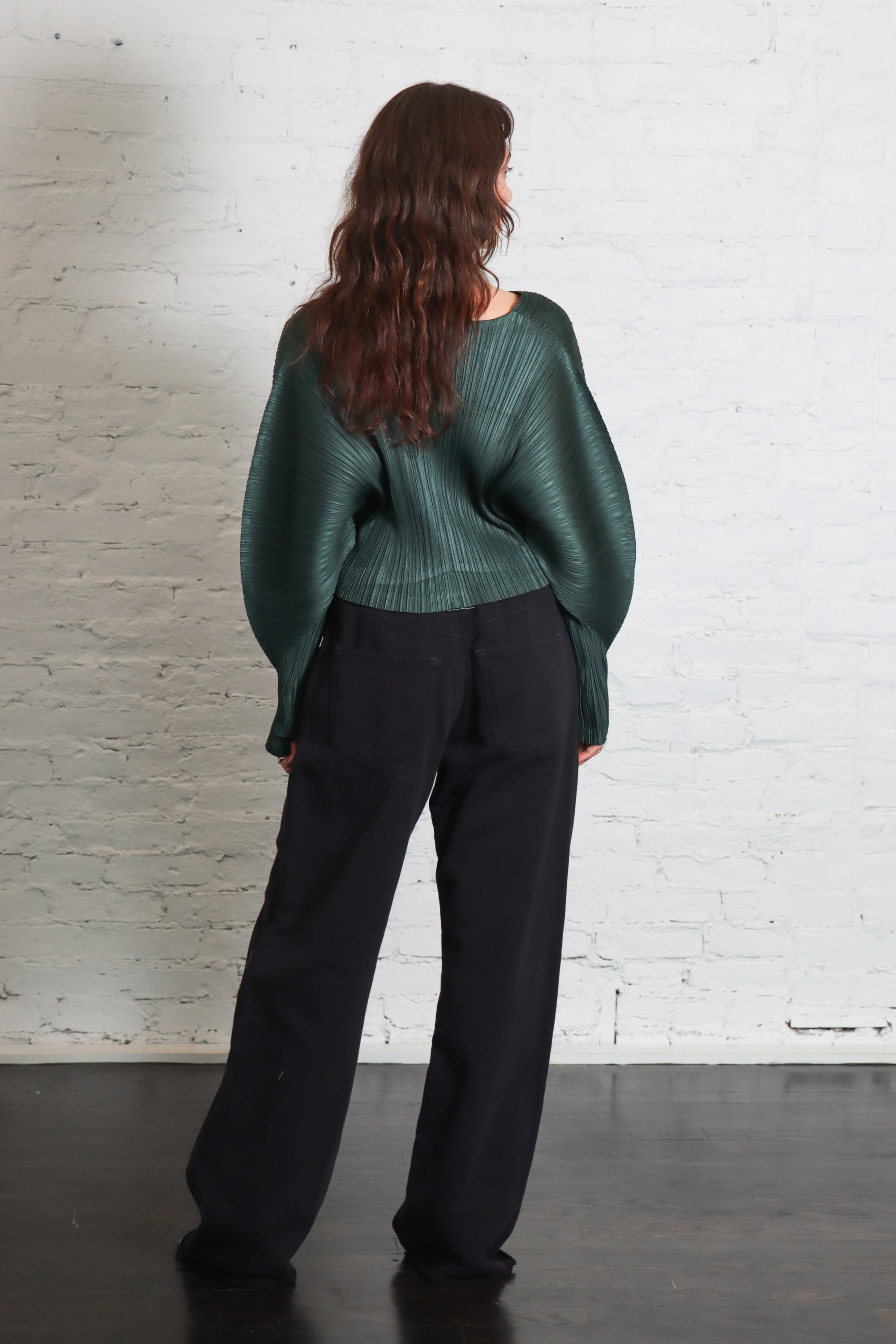December Monthly Colors Cardigan in Forest Green by Pleats Please Issey Miyake-Tops-Pleats Please Issey Miyake-Idlewild