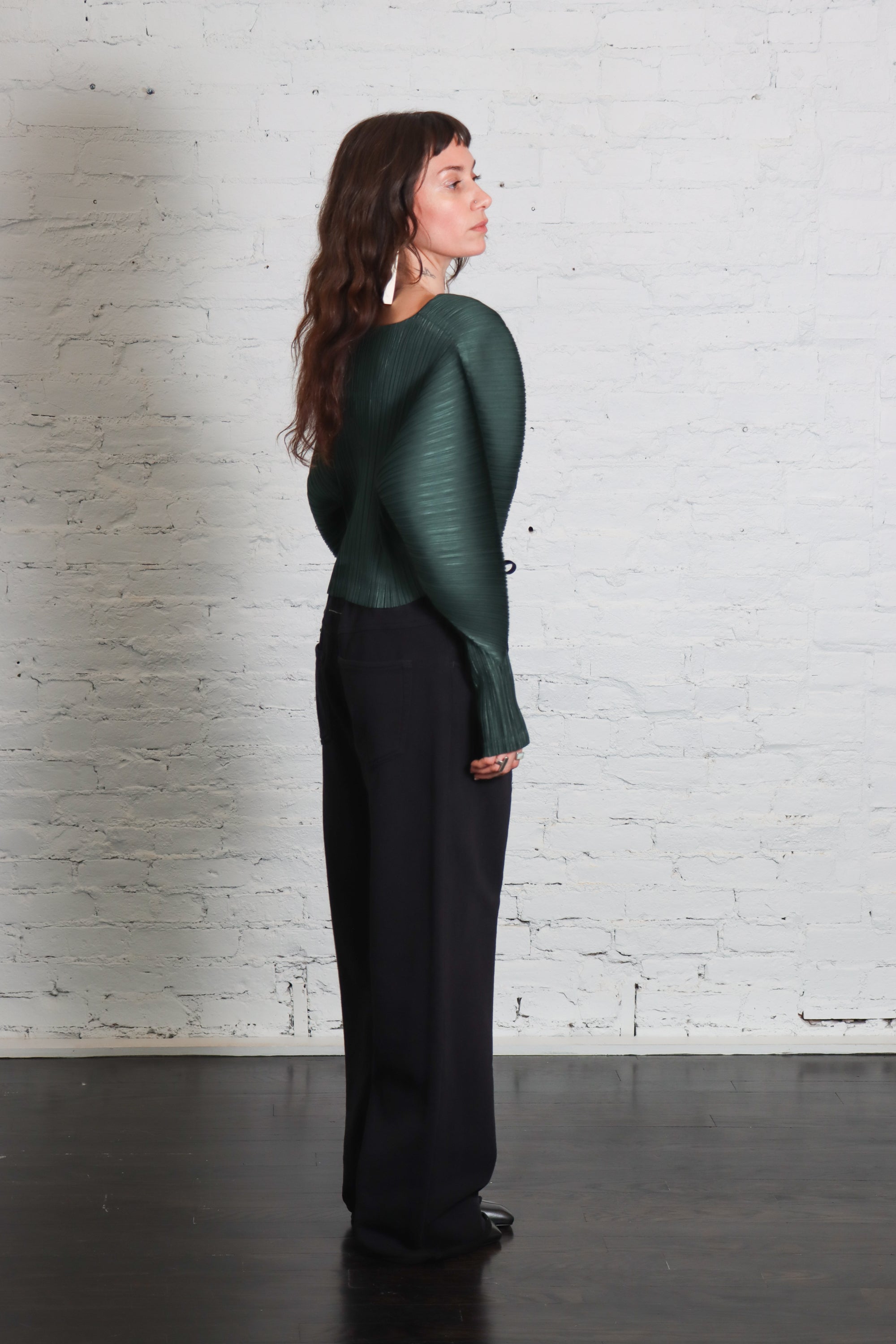 December Monthly Colors Cardigan in Forest Green by Pleats Please Issey Miyake-Tops-Pleats Please Issey Miyake-Idlewild