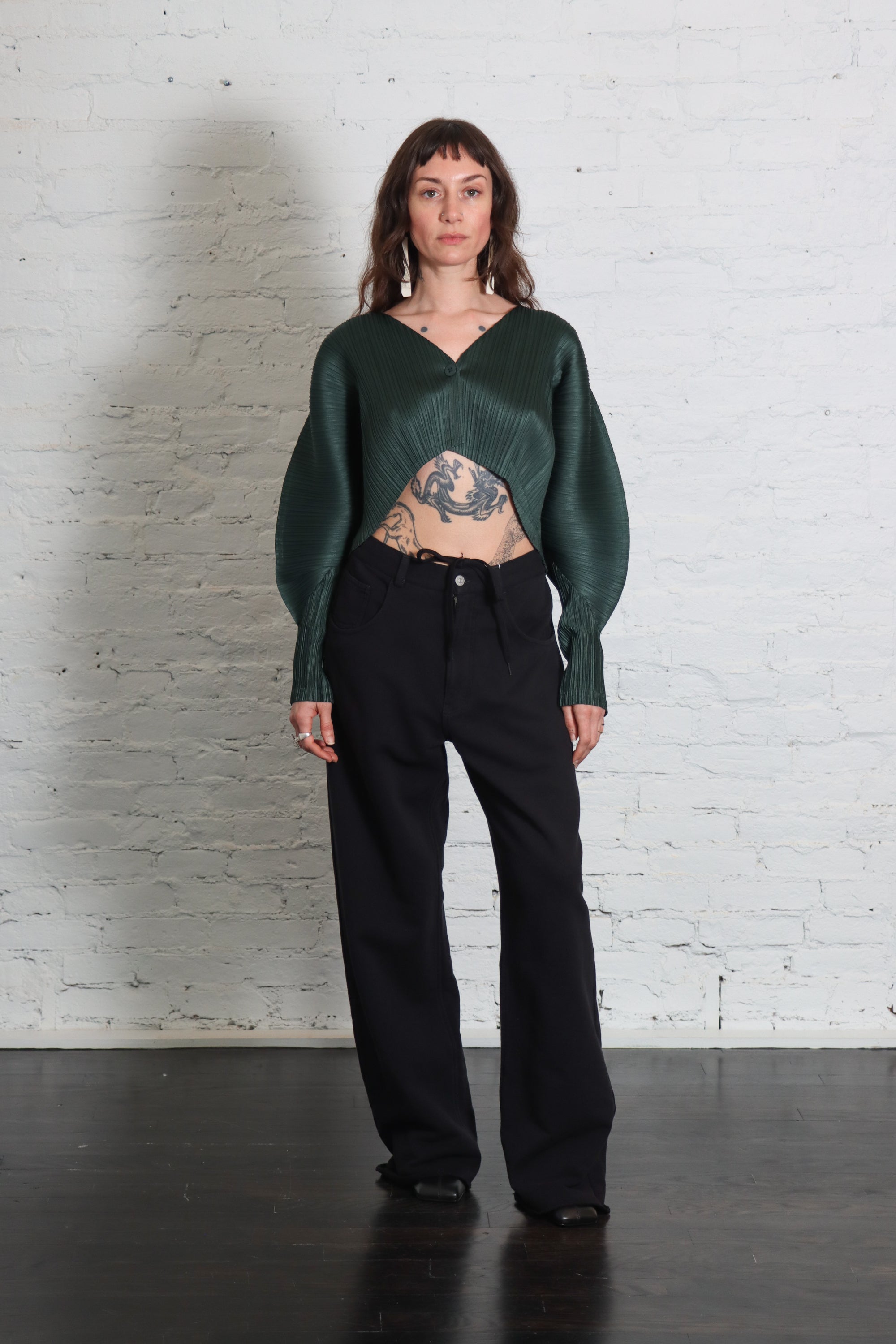 December Monthly Colors Cardigan in Forest Green by Pleats Please Issey Miyake-Tops-Pleats Please Issey Miyake-Idlewild