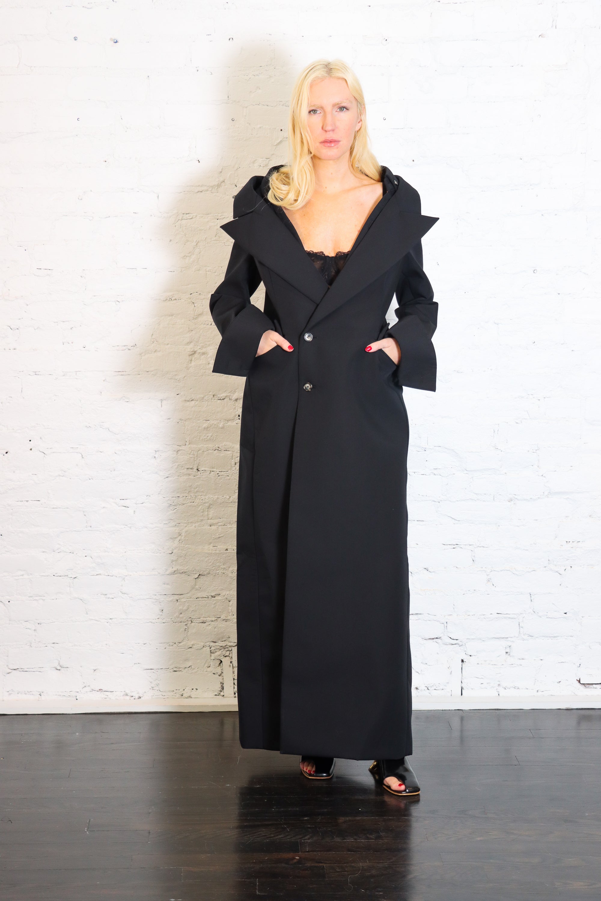 Double-Breasted Fitted Off-Shoulder Jacket Dress in Black by A.W.A.K.E. Mode-A.W.A.K.E.-Idlewild-Cincinnati