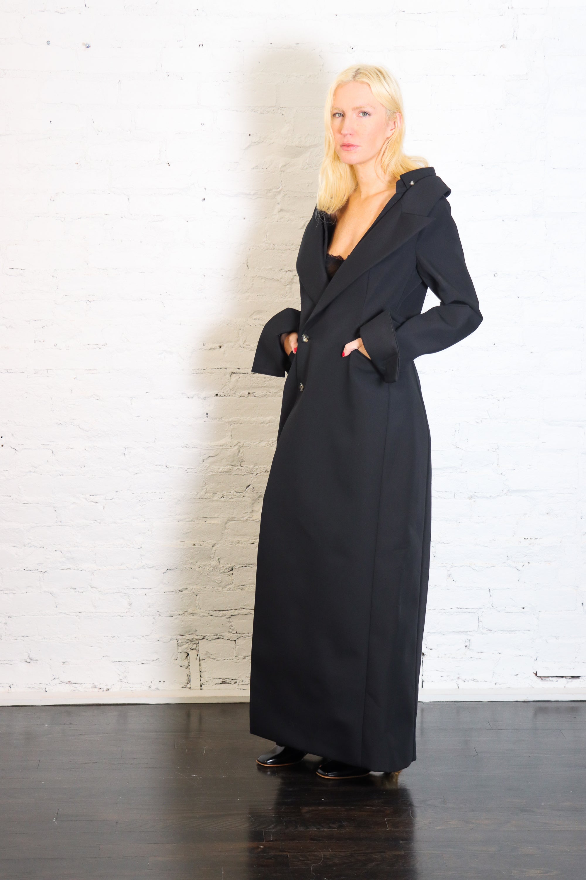 Double-Breasted Fitted Off-Shoulder Jacket Dress in Black by A.W.A.K.E. Mode-A.W.A.K.E.-Idlewild-Cincinnati