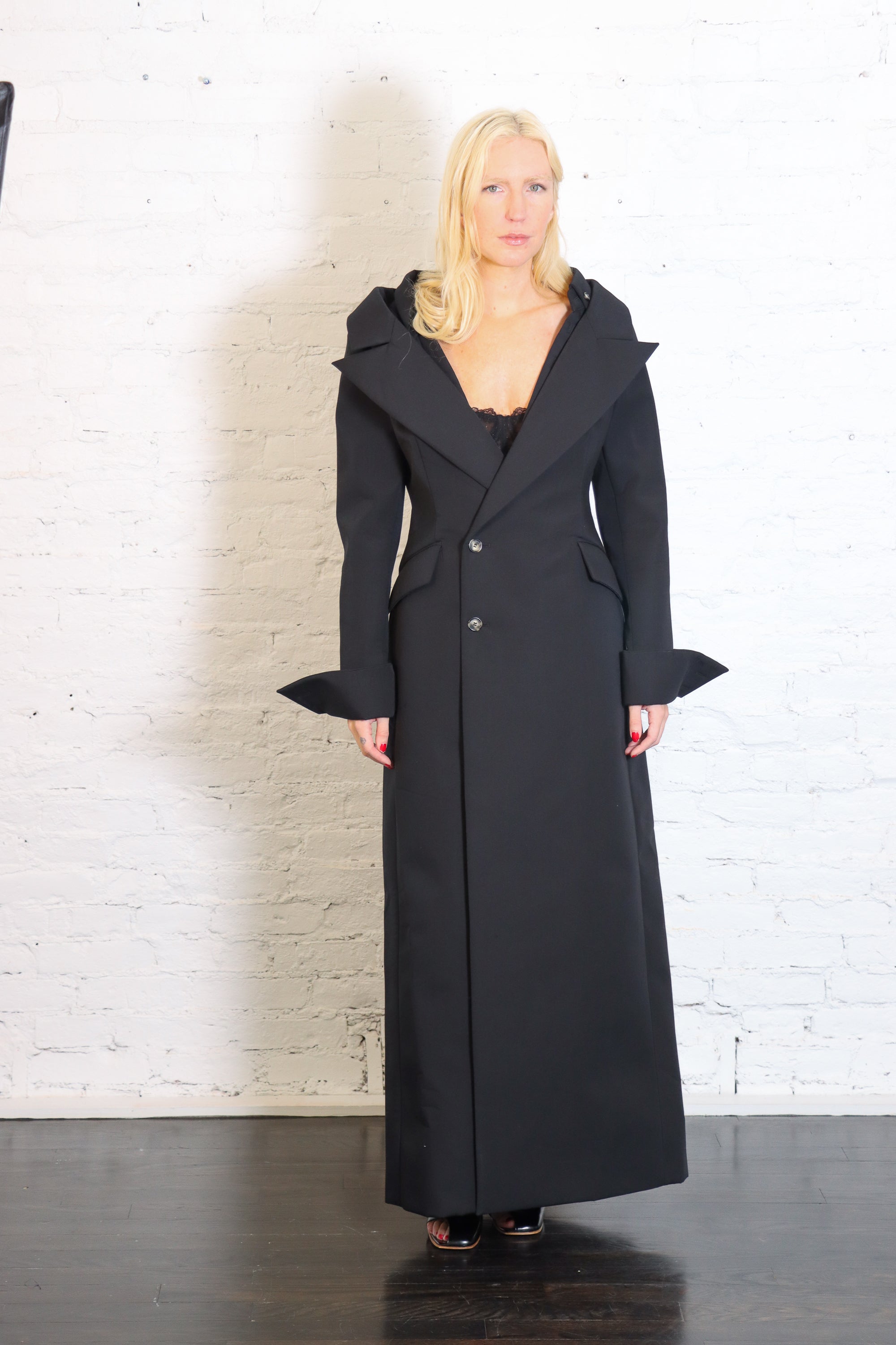 Double-Breasted Fitted Off-Shoulder Jacket Dress in Black by A.W.A.K.E. Mode-A.W.A.K.E.-Idlewild-Cincinnati