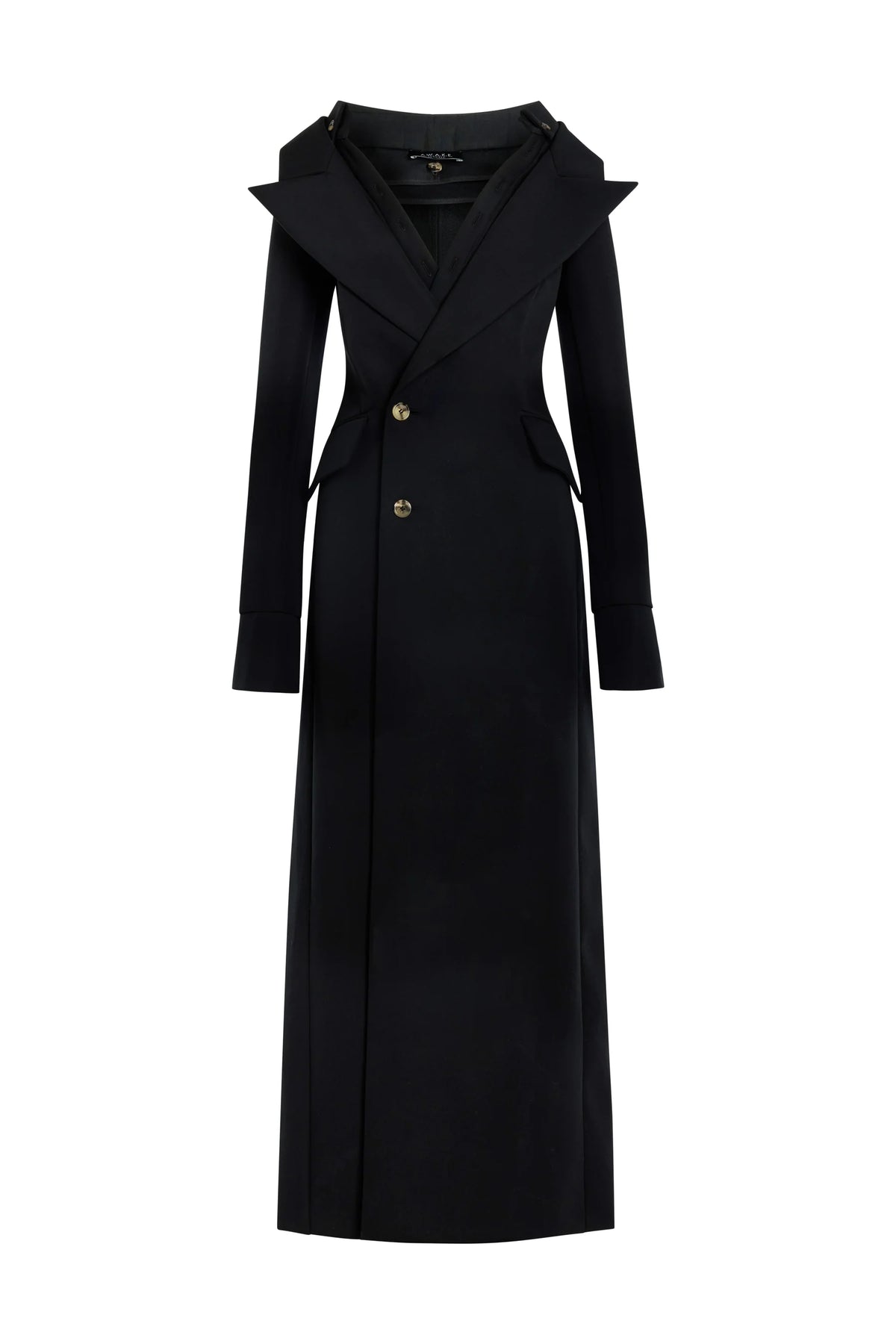 Double-Breasted Fitted Off-Shoulder Jacket Dress in Black by A.W.A.K.E. Mode-A.W.A.K.E.-Idlewild-Cincinnati