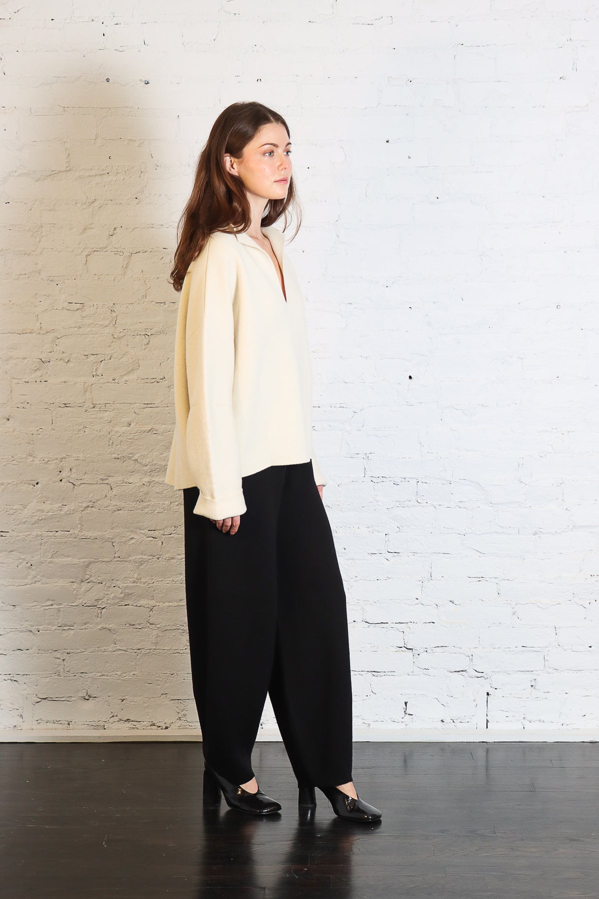 Double Knit Split Neck Sweater in Raw White by Lauren Manoogian-Lauren Manoogian-Idlewild-Cincinnati