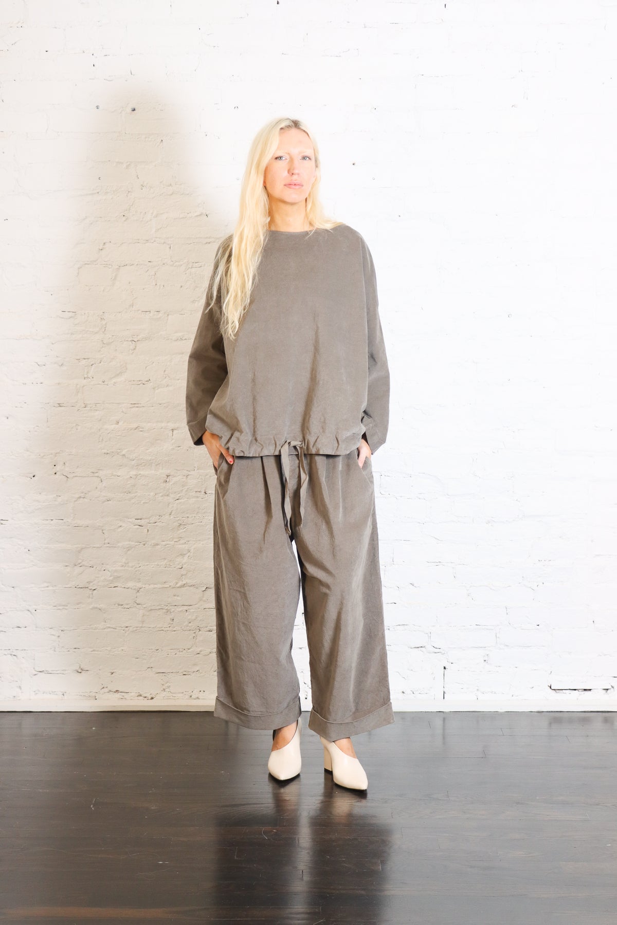 Drawstring Hem T-Shirt V in Taupe by Album Di Famiglia-Album Di Famiglia-Idlewild-Cincinnati