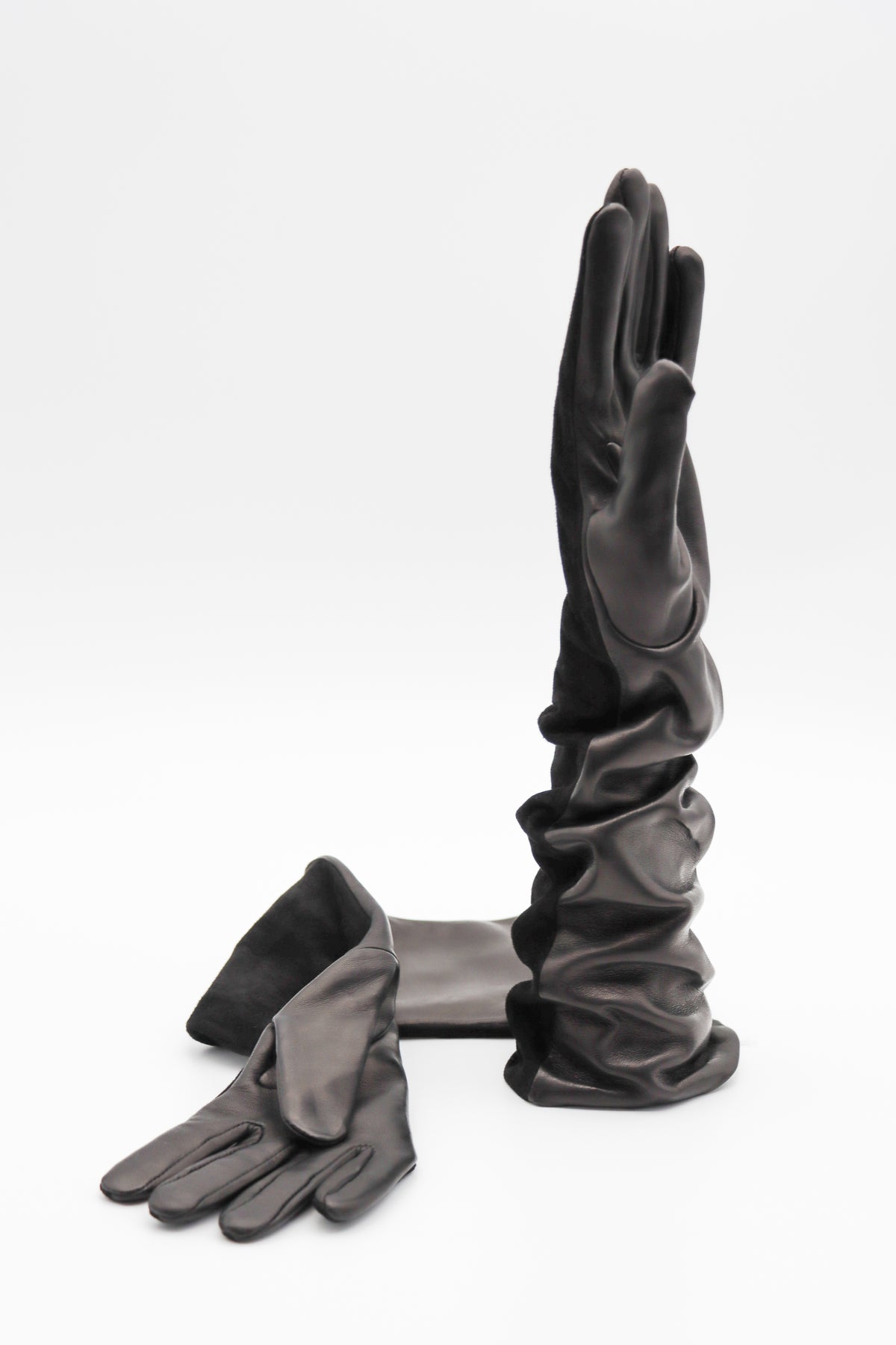 Elbow Lambskin & Suede Silk-Lined Gloves in Black by Gloves Forino 1899-Gloves Forino 1899-Idlewild-Cincinnati