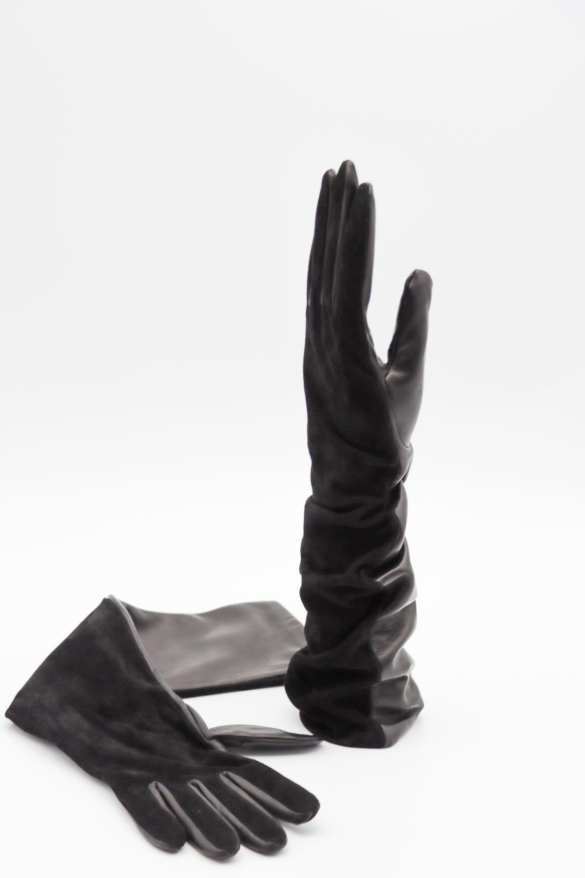 Elbow Lambskin & Suede Silk-Lined Gloves in Black by Gloves Forino 1899-Gloves Forino 1899-Idlewild-Cincinnati
