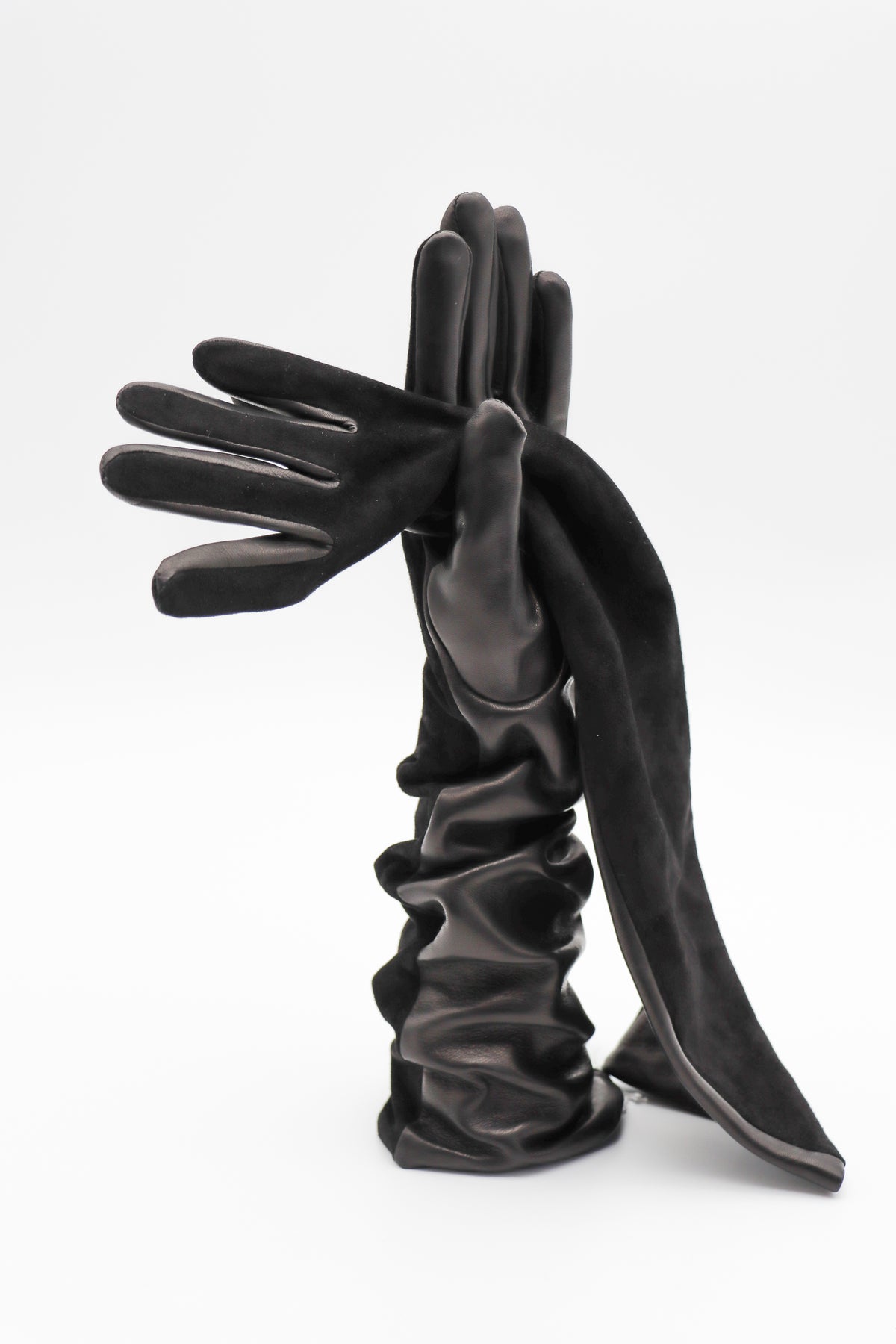 Elbow Lambskin & Suede Silk-Lined Gloves in Black by Gloves Forino 1899-Gloves Forino 1899-Idlewild-Cincinnati