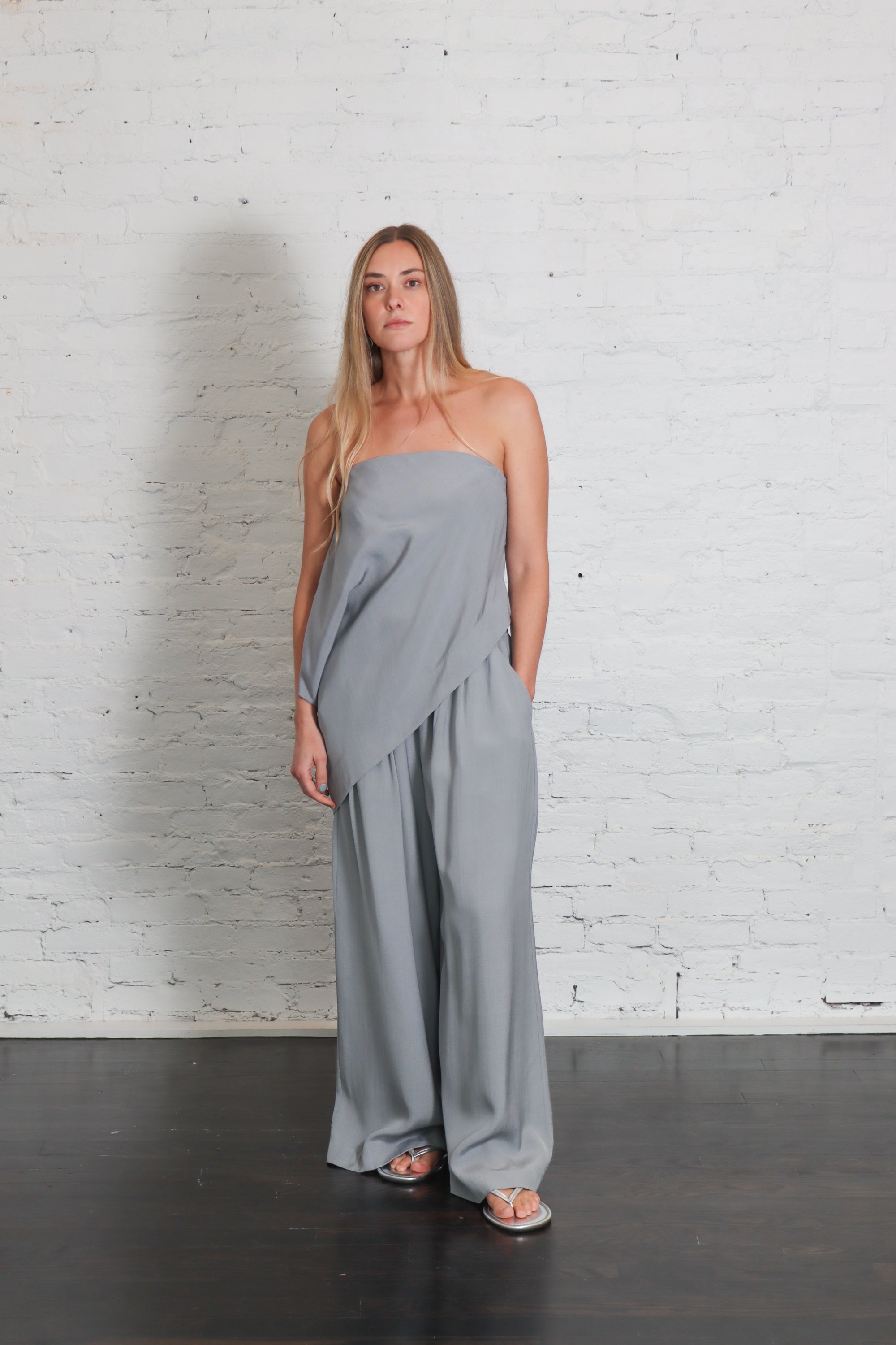 Strapless Asymmetrical Drape Top in Mist by St. Agni-St. Agni-Idlewild-Cincinnati