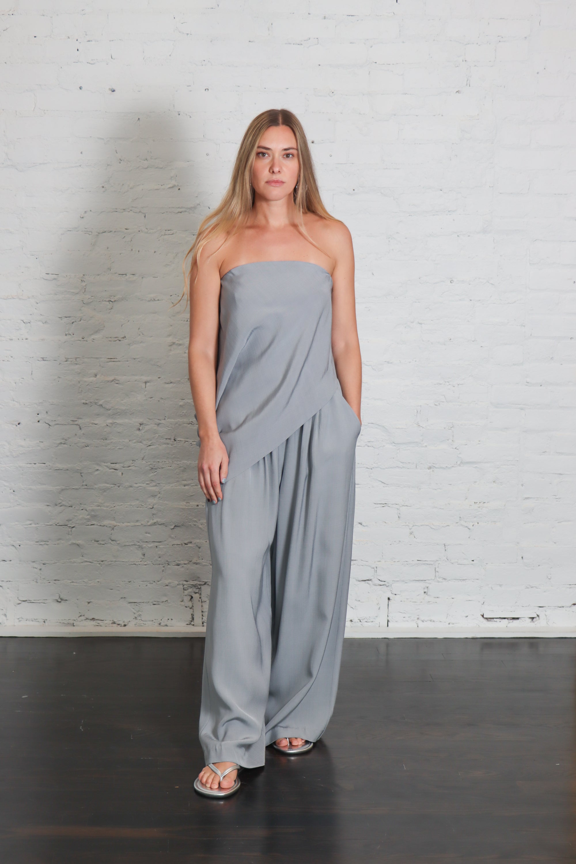 Strapless Asymmetrical Drape Top in Mist by St. Agni-St. Agni-Idlewild-Cincinnati