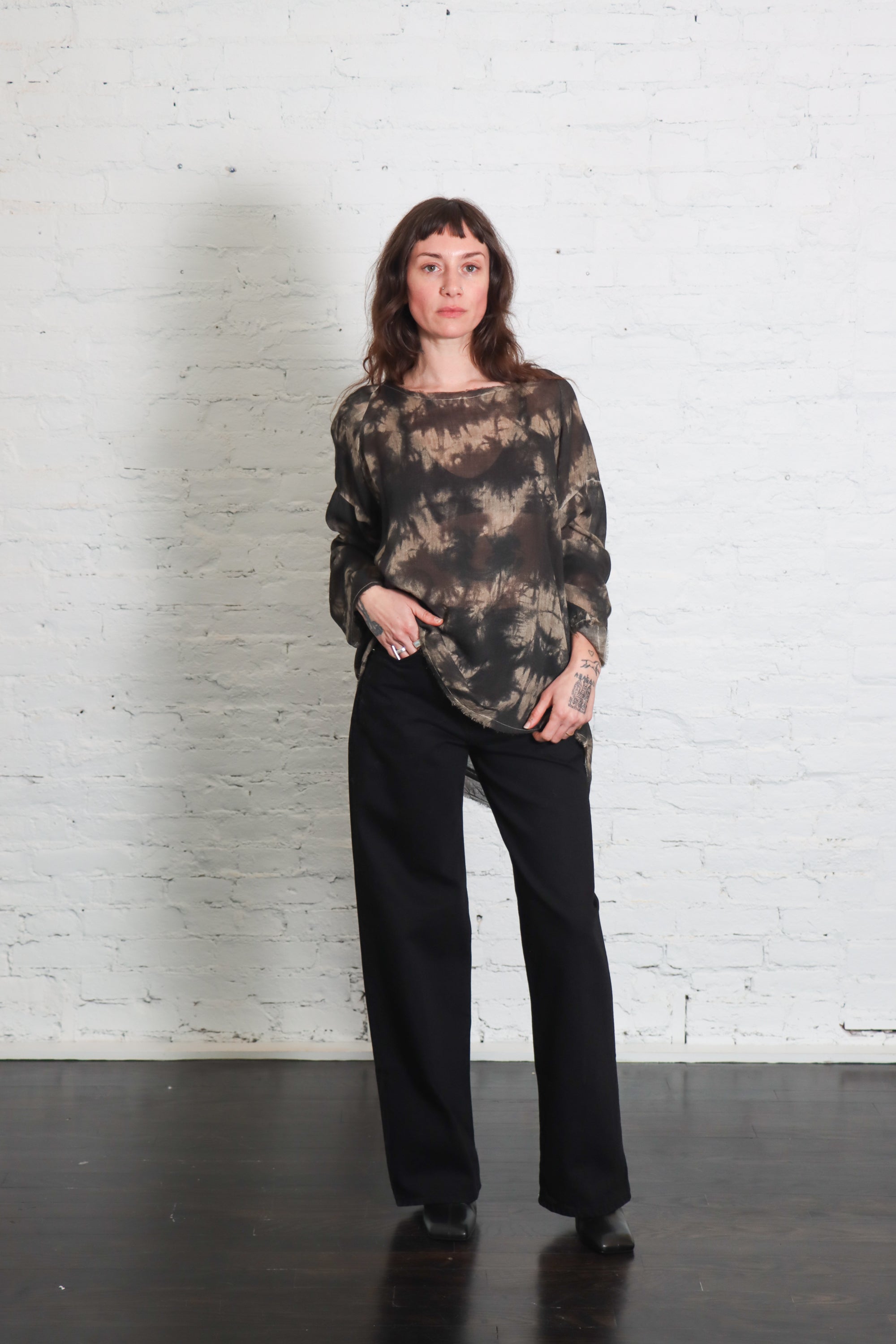 Extra Long Sleeve Tee in Wet Sand by Sanctamuerte-Tops-SANCTAMUERTE-Idlewild