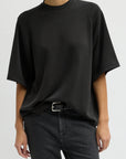 Feather Weight Viscose Neoprene Short Sleeve Baseball T-Shirt in Black by Tibi