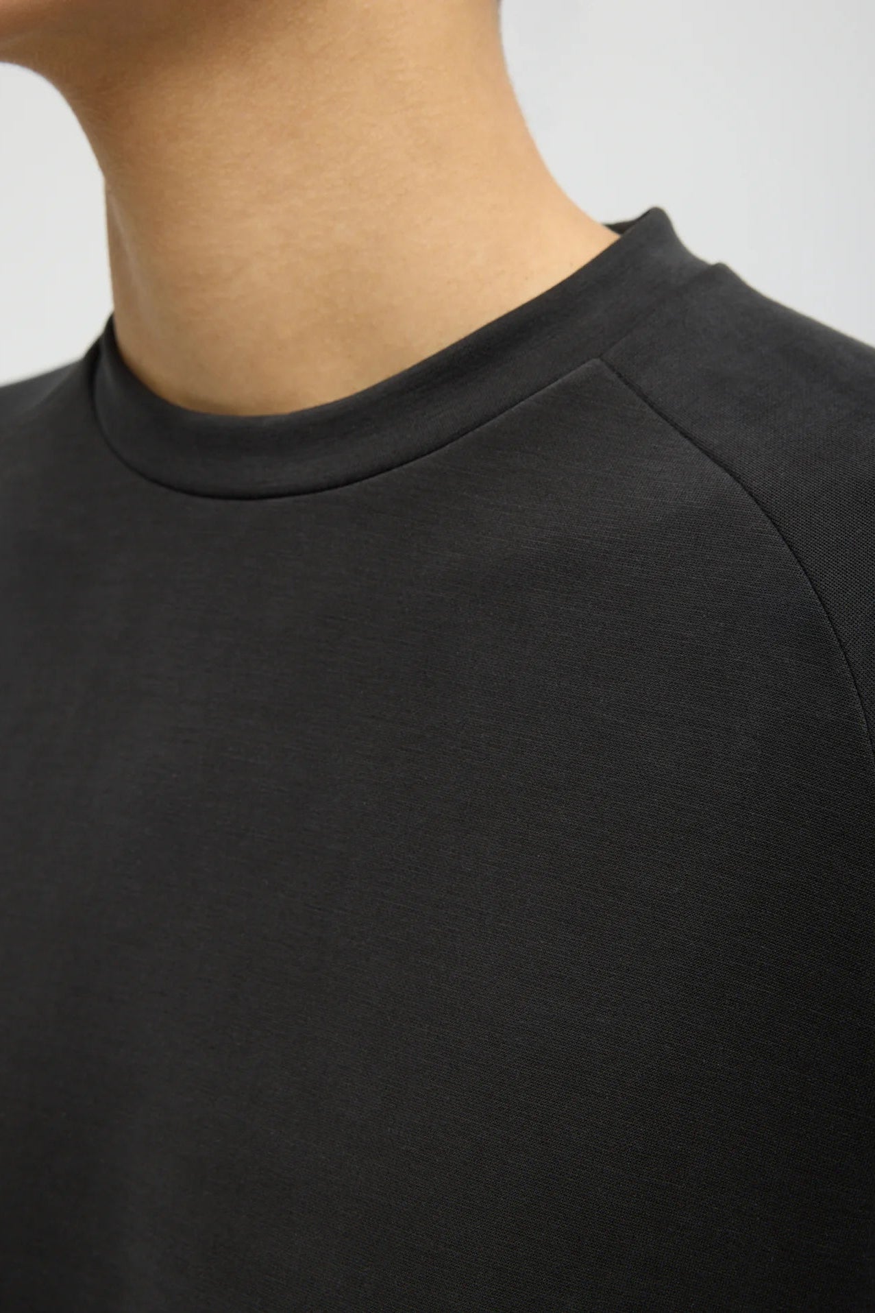 Feather Weight Viscose Neoprene Short Sleeve Baseball T-Shirt in Black by Tibi