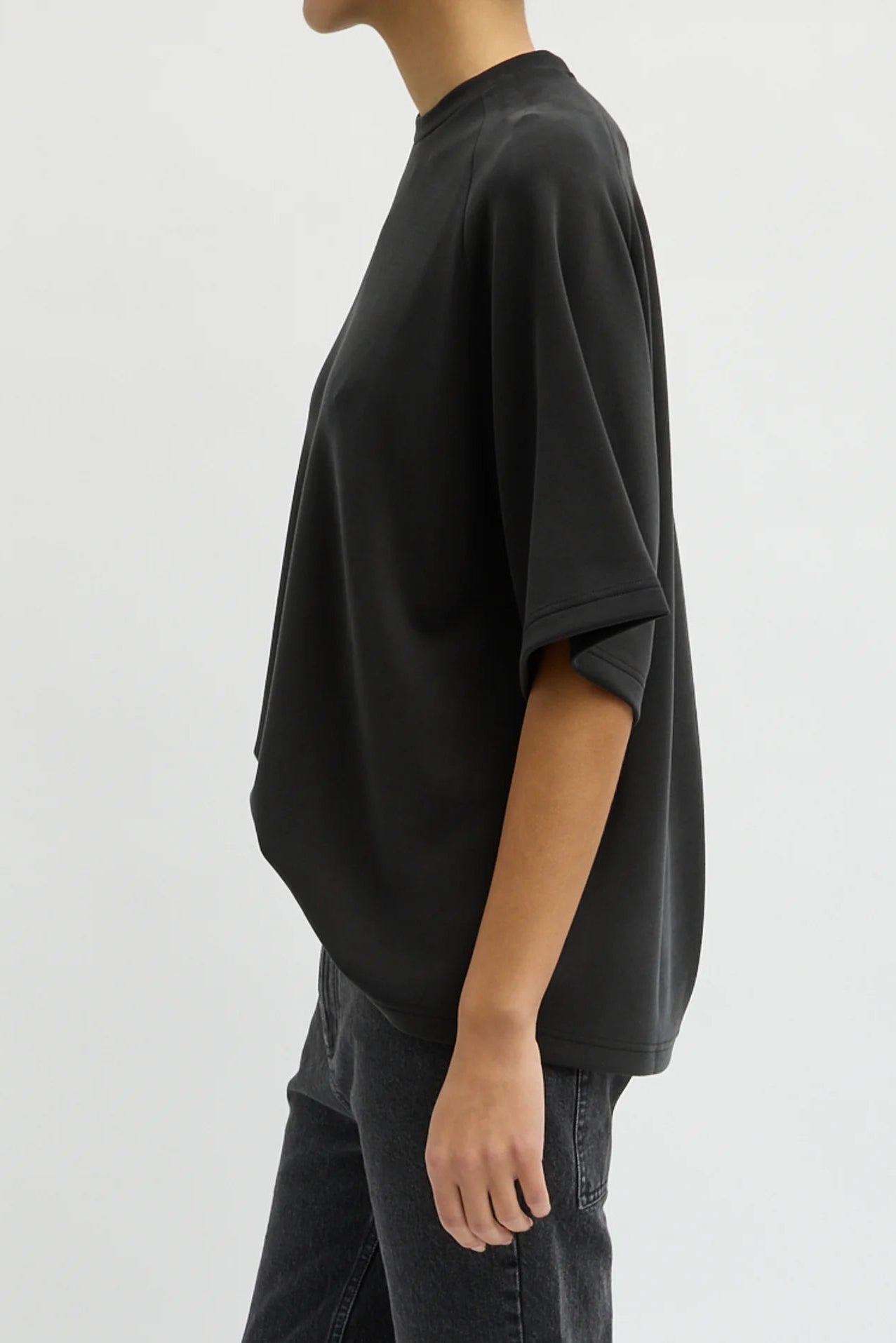 Feather Weight Viscose Neoprene Short Sleeve Baseball T-Shirt in Black by Tibi