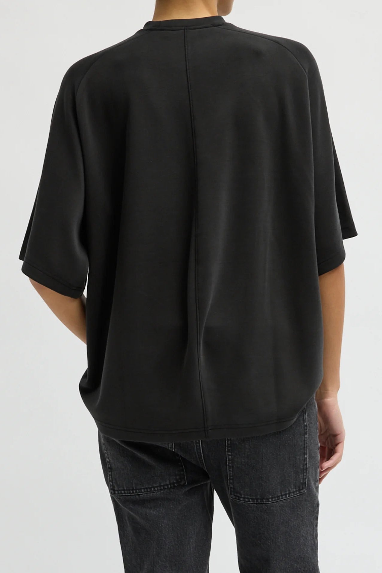 Feather Weight Viscose Neoprene Short Sleeve Baseball T-Shirt in Black by Tibi