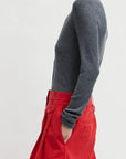 Feather Weight Ribbed V-Neck Slim Cardigan in Charcoal Grey by Tibi