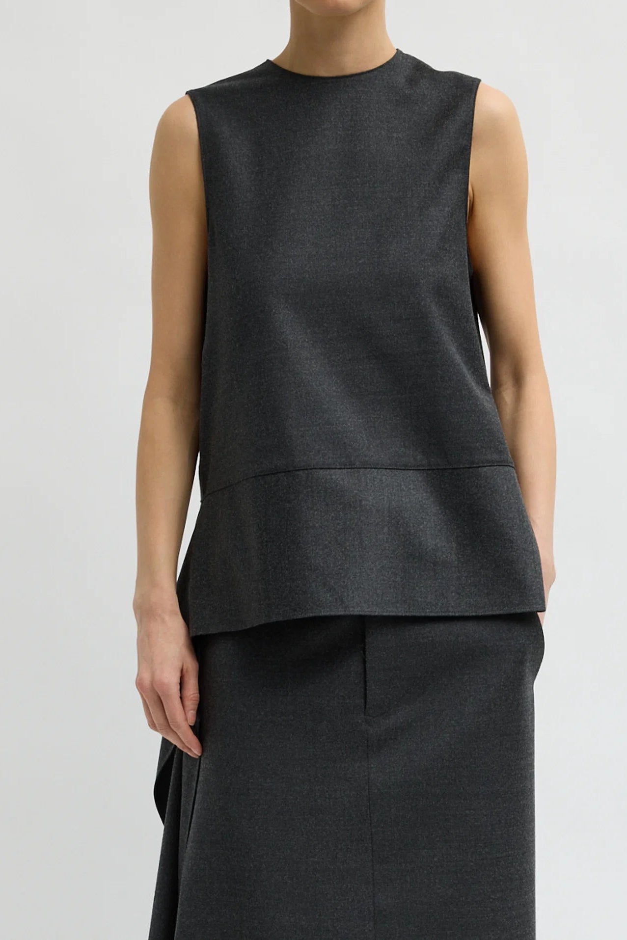 Cozy Flannel Asymmetrical Sleeveless Top in Dark Heather Grey by Tibi