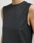 Cozy Flannel Asymmetrical Sleeveless Top in Dark Heather Grey by Tibi