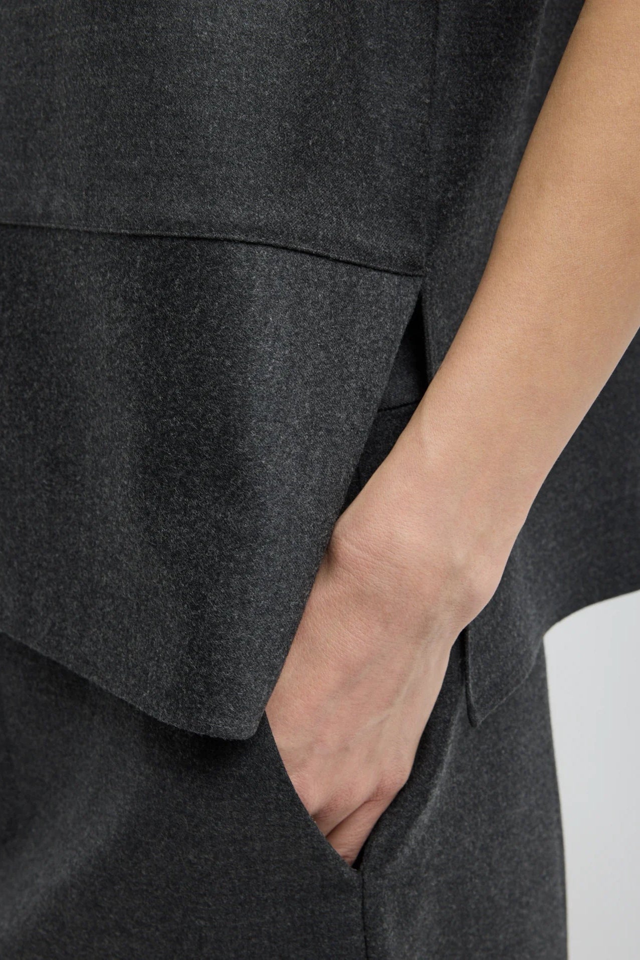 Cozy Flannel Asymmetrical Sleeveless Top in Dark Heather Grey by Tibi