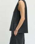 Cozy Flannel Asymmetrical Sleeveless Top in Dark Heather Grey by Tibi