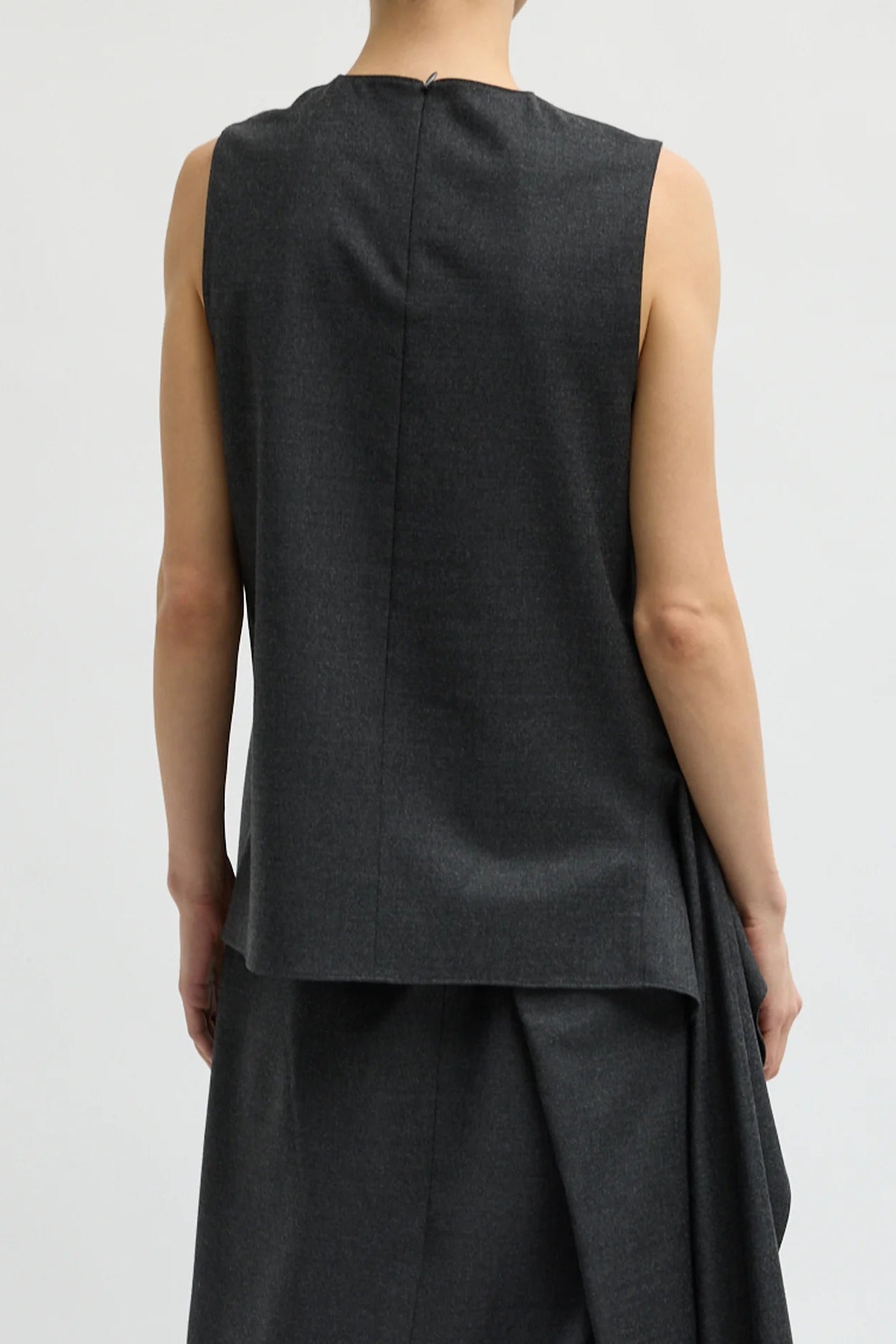 Cozy Flannel Asymmetrical Sleeveless Top in Dark Heather Grey by Tibi