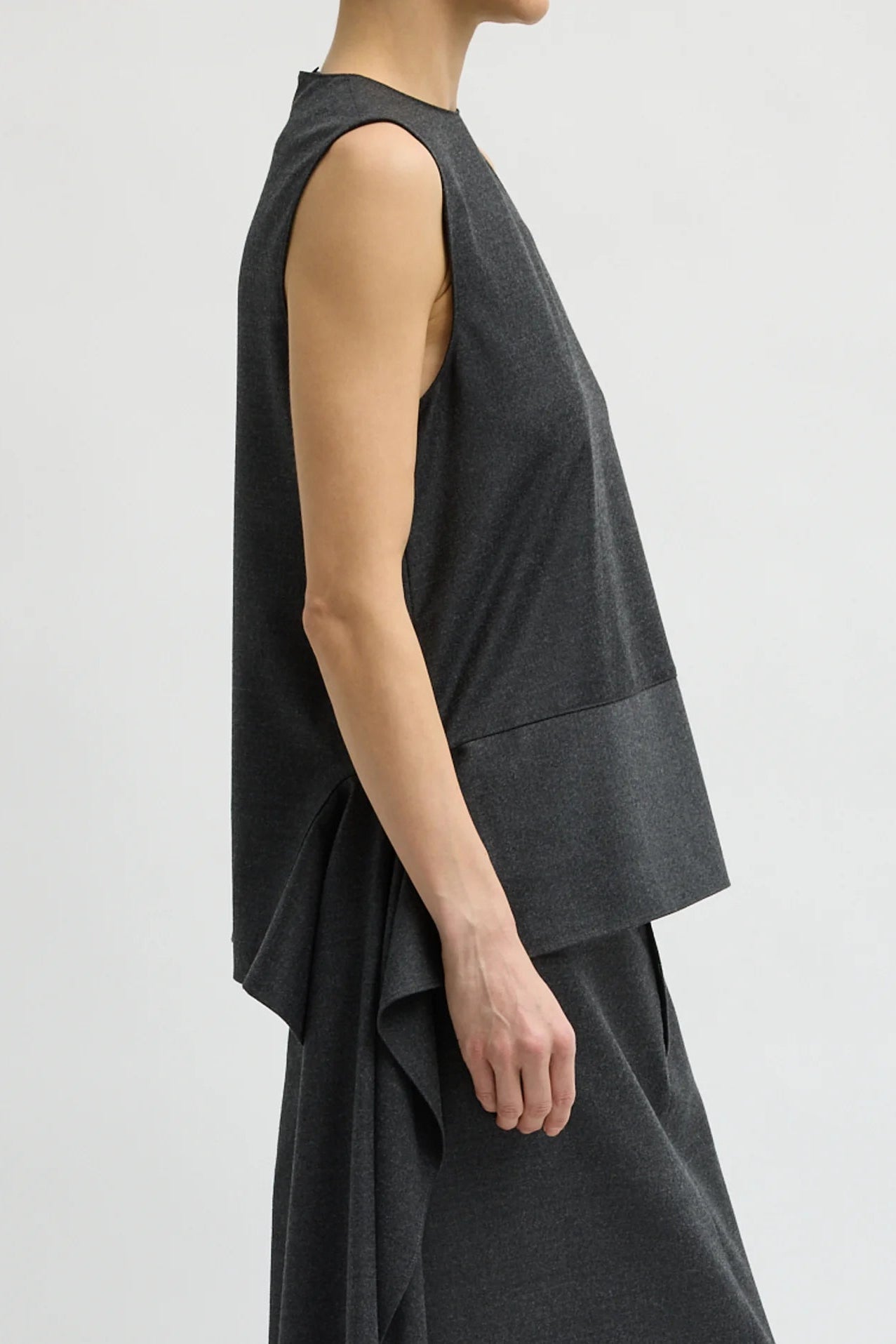 Cozy Flannel Asymmetrical Sleeveless Top in Dark Heather Grey by Tibi