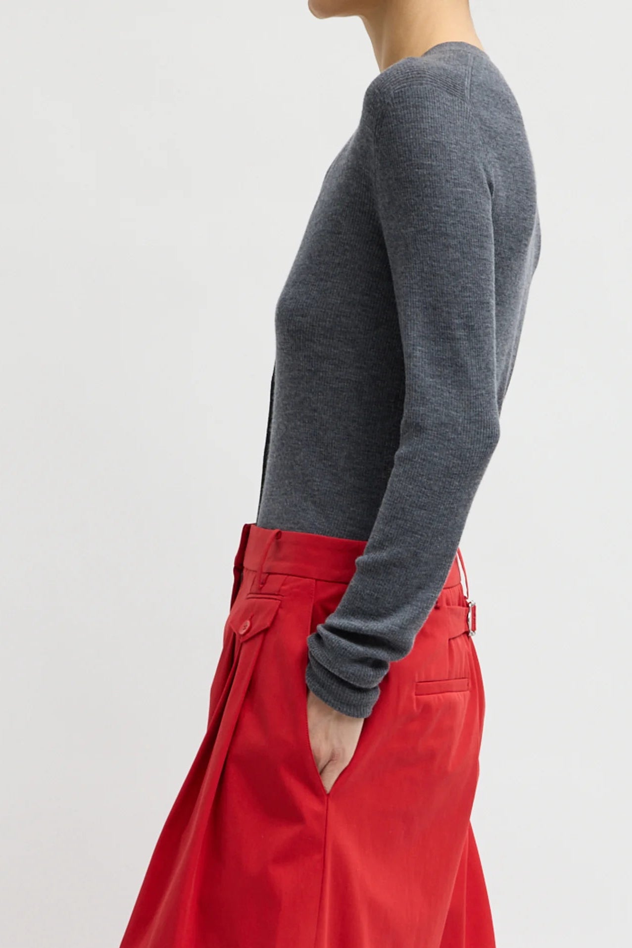 Feather Weight Ribbed V-Neck Slim Cardigan in Charcoal Grey by Tibi-Tibi-Idlewild-Cincinnati