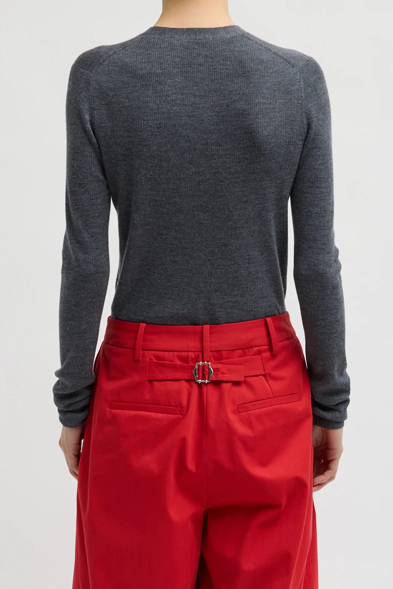Feather Weight Ribbed V-Neck Slim Cardigan in Charcoal Grey by Tibi-Tibi-Idlewild-Cincinnati