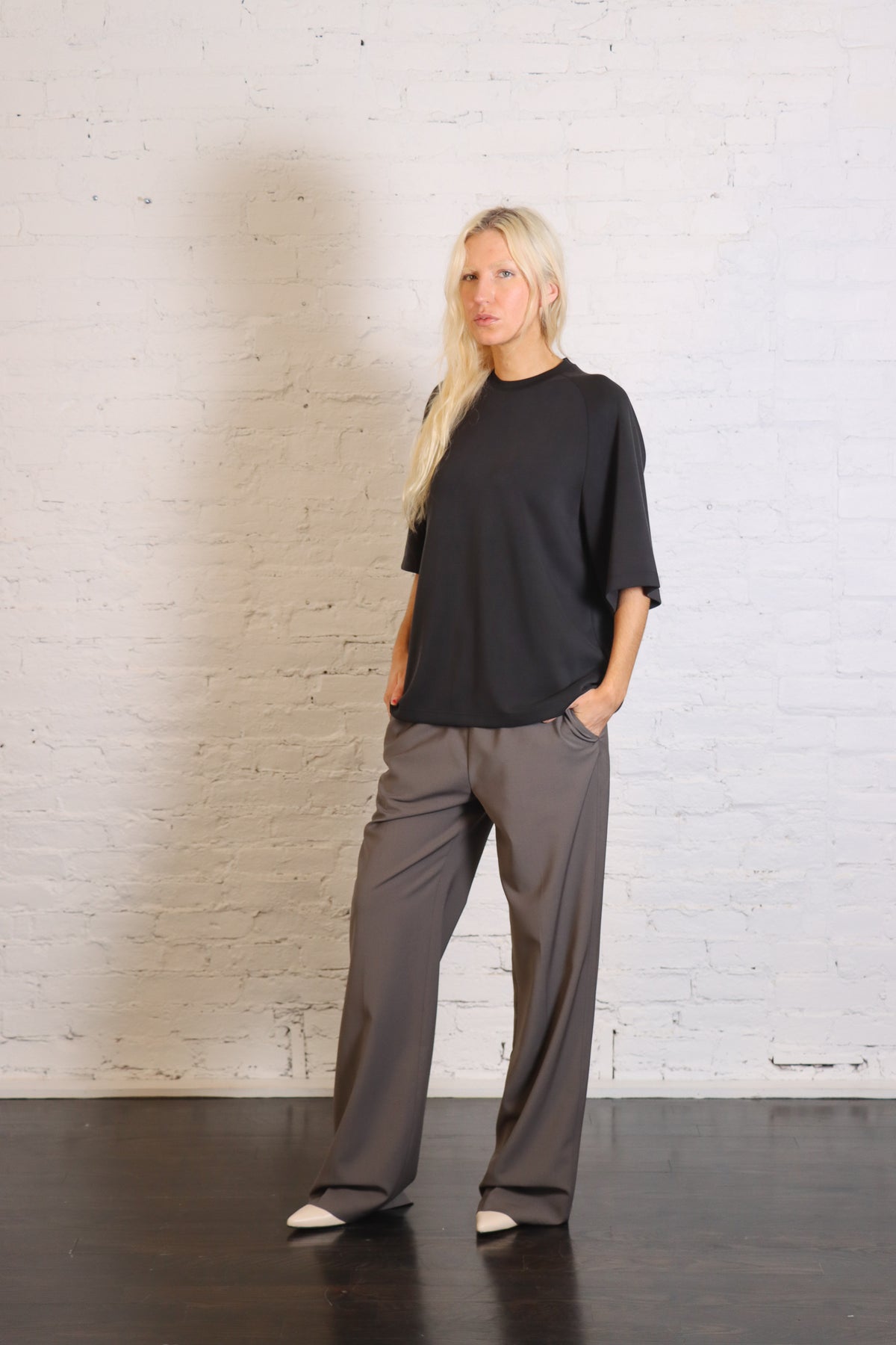 Feather Weight Viscose Neoprene Short Sleeve Baseball T-Shirt in Black by Tibi-Tibi-Idlewild-Cincinnati