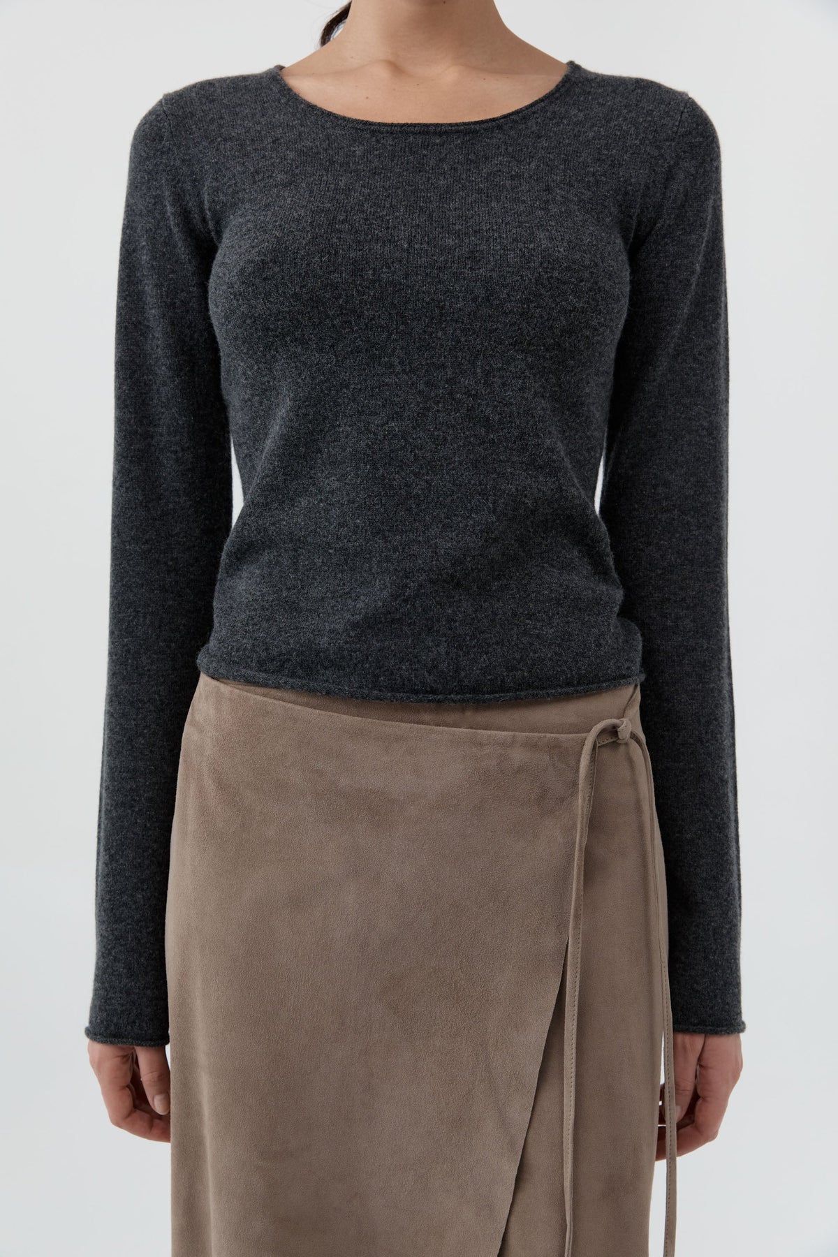 Fine Merino Wool Long Sleeve Top in Charcoal Melange by St. Agni-St. Agni-Idlewild-Cincinnati